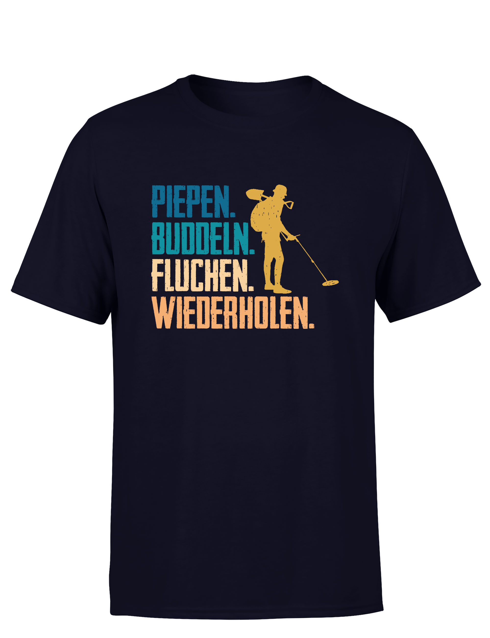 Piepen, buddeln, fluchen, wiederholen – Herren T-Shirt im Retro Stil | Lustiges Shirt für Sondengänger, Schatzsucher & Freizeit