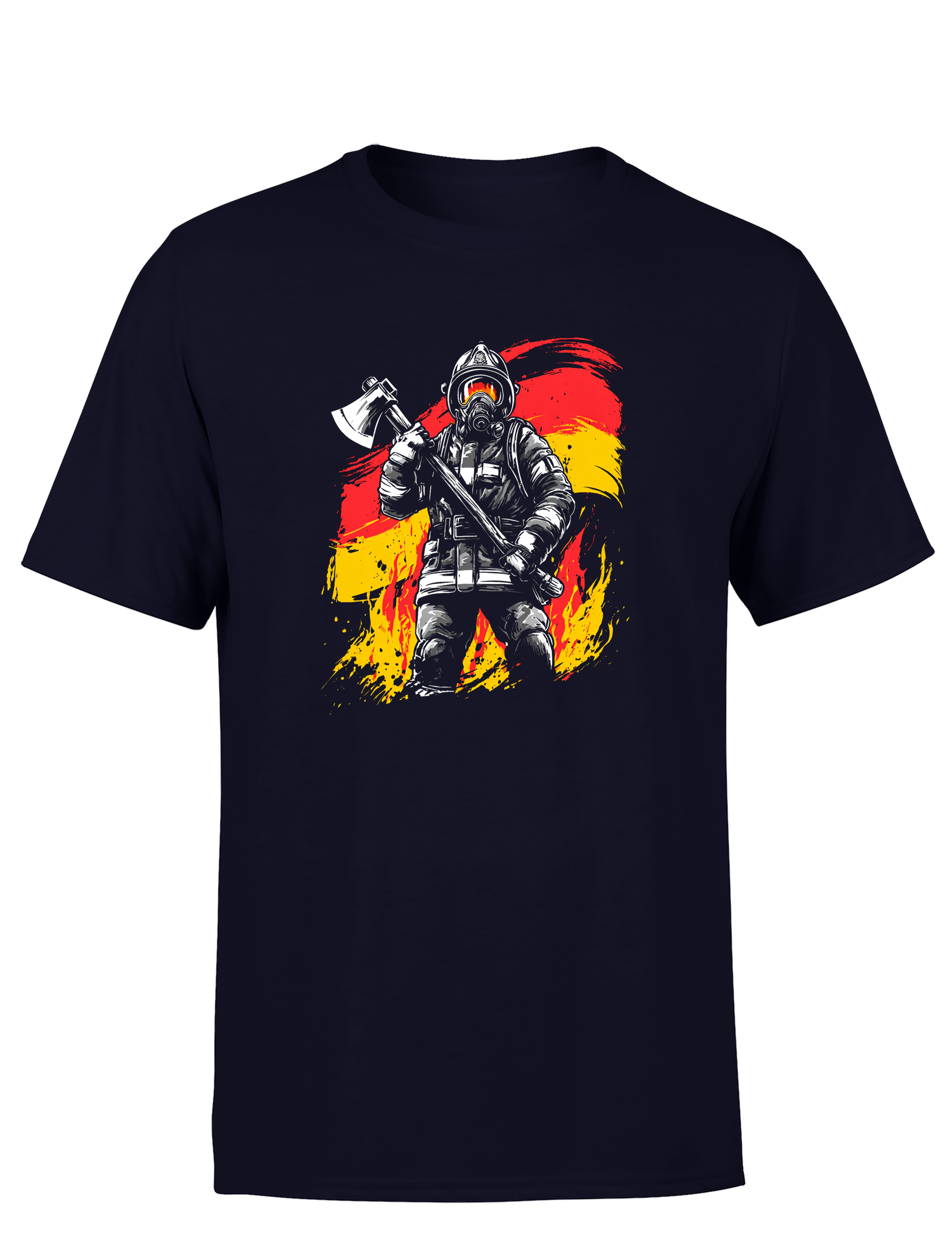 Herren T-Shirt Feuerwehrmann mit Axt | Deutsches Feuerwehr Shirt mit Flagge