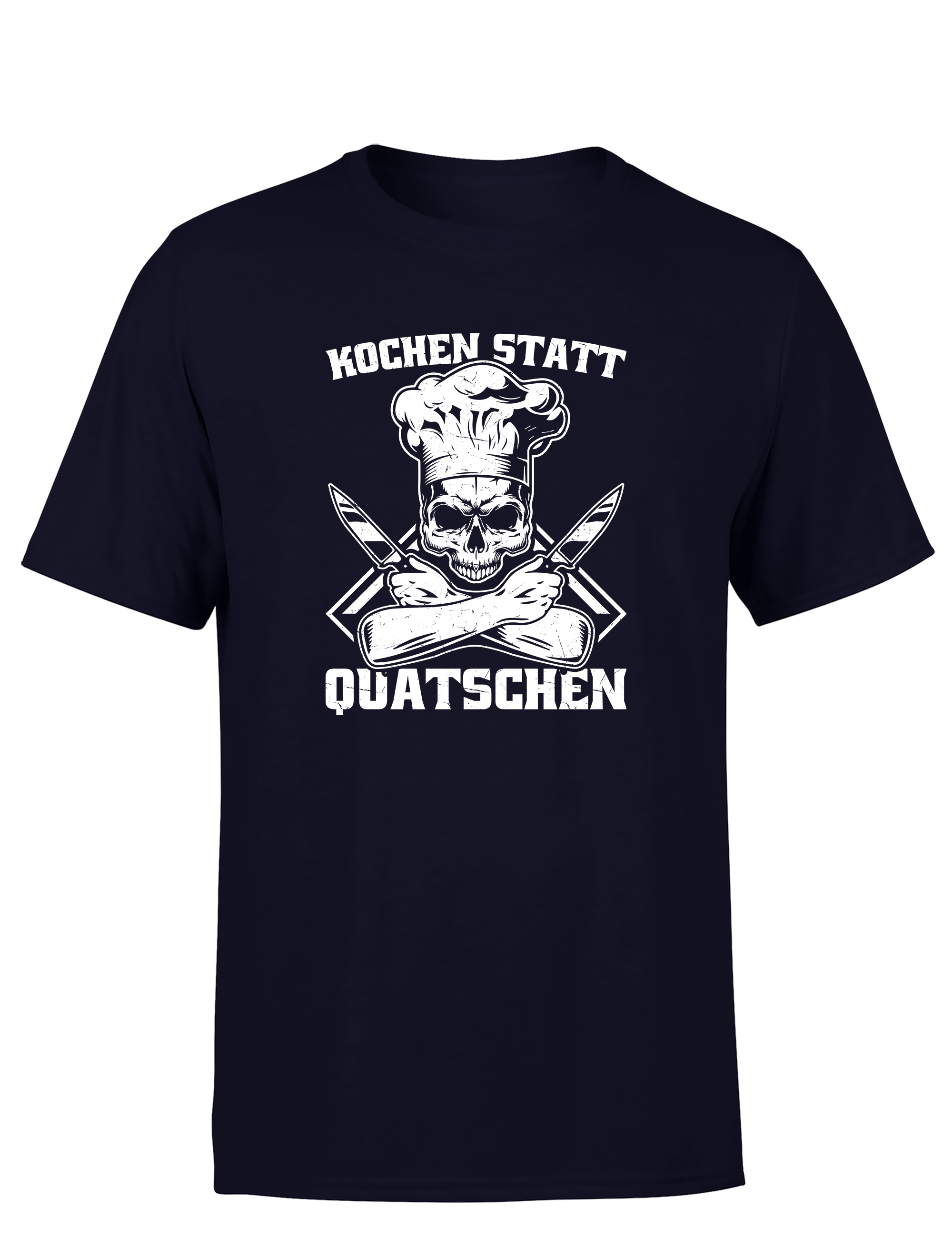 Herren T-Shirt „Kochen statt Quatschen“ | Lustiges Koch Shirt mit Skull & Messer Motiv