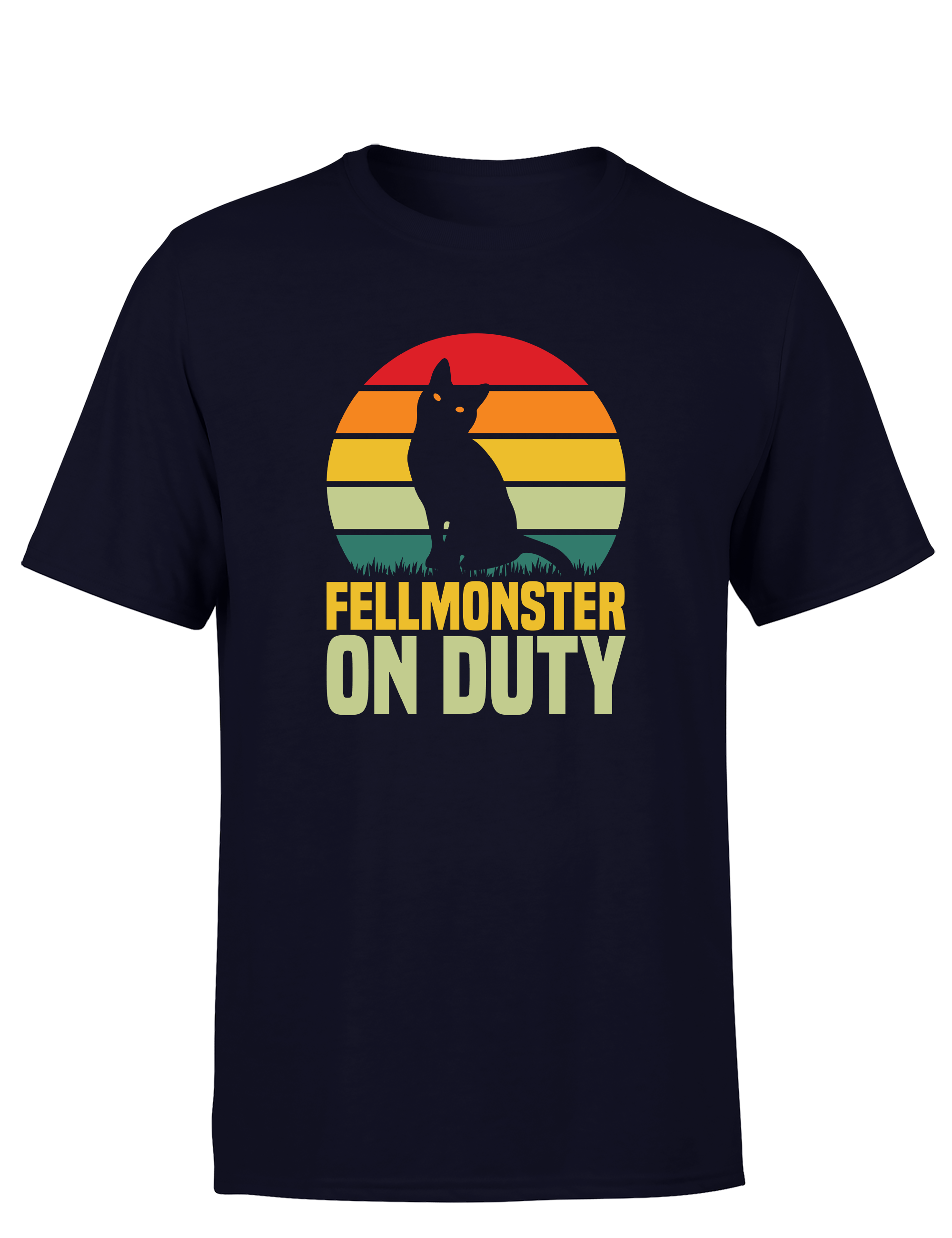 Fellmonster on Duty – Herren T-Shirt im Retro Stil | Lustiges Shirt für Katzenliebhaber, Alltag, Freizeit & Geschenkidee