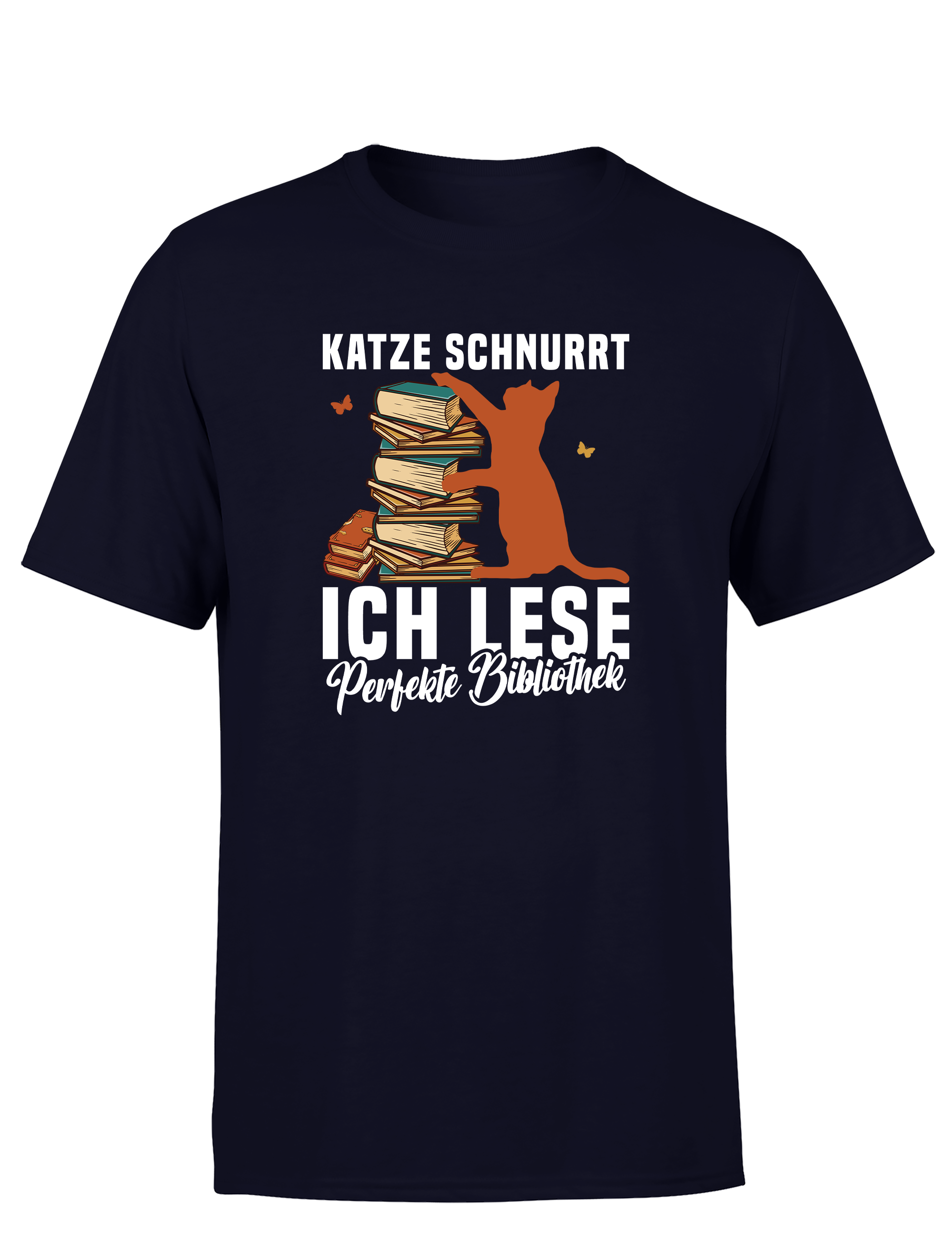 Katze schnurrt, ich lese – perfekte Bibliothek | Herren T-Shirt im Retro Stil für Katzen- & Bücherliebhaber, Freizeit & Geschenkidee
