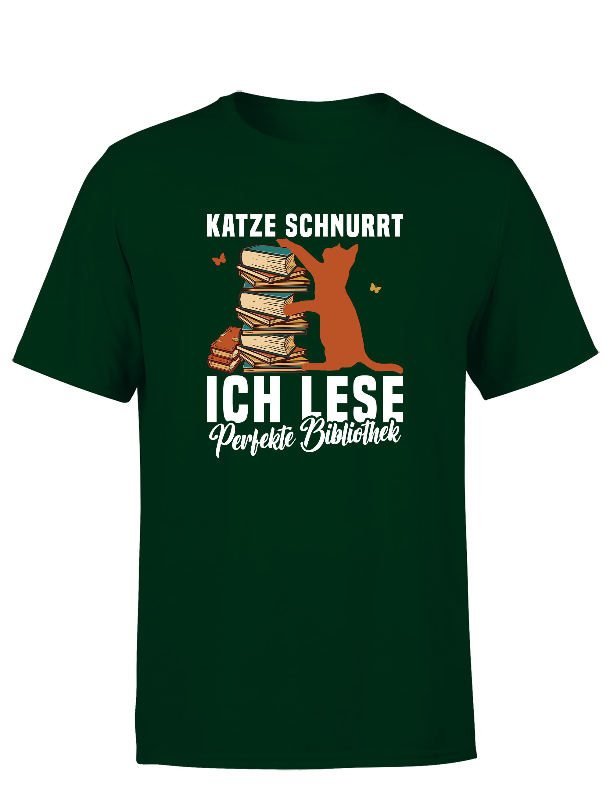 Katze schnurrt, ich lese – perfekte Bibliothek | Herren T-Shirt im Retro Stil für Katzen- & Bücherliebhaber, Freizeit & Geschenkidee