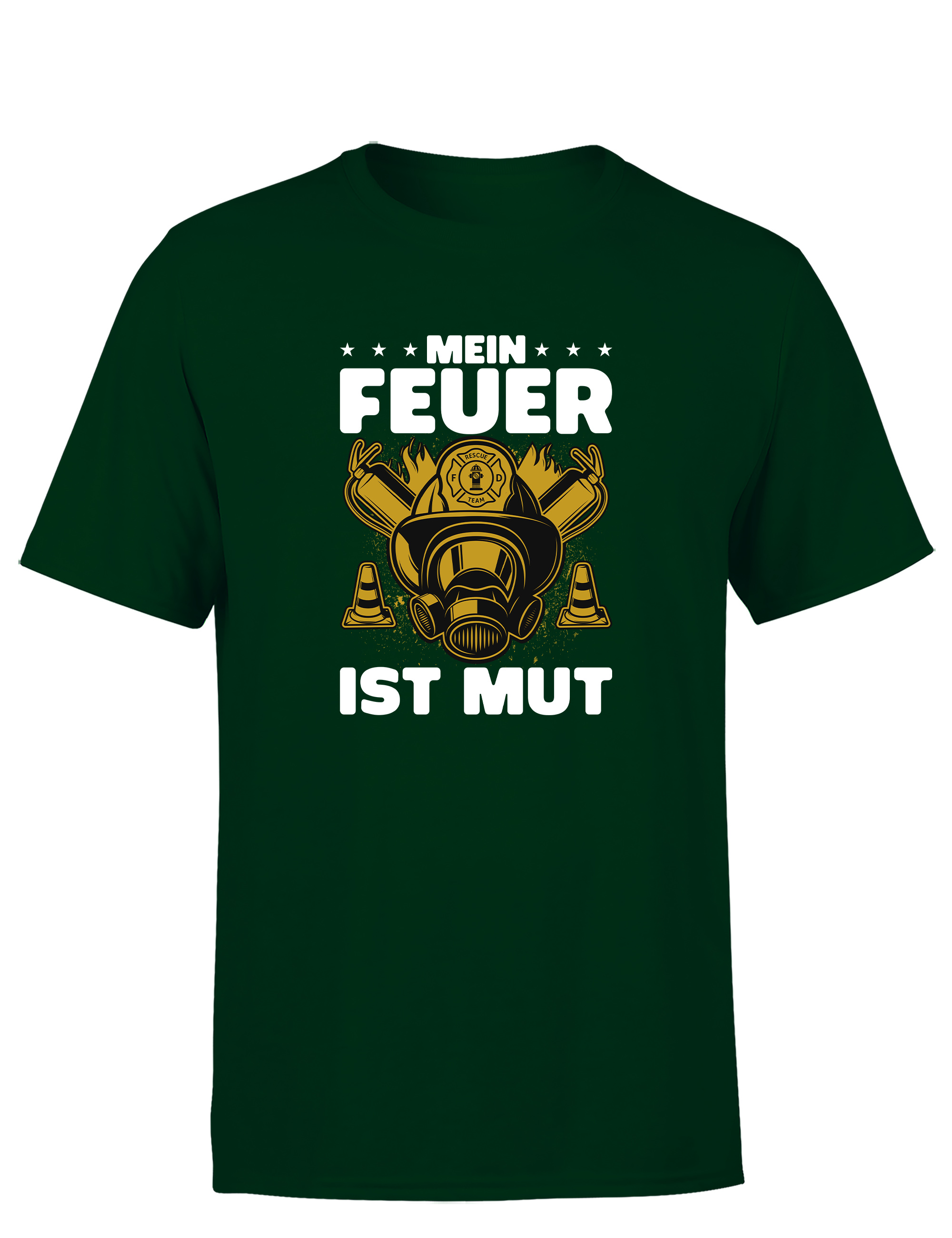 Herren T-Shirt Mein Feuer ist Mut | Feuerwehr Shirt mit Helm und Atemmaske