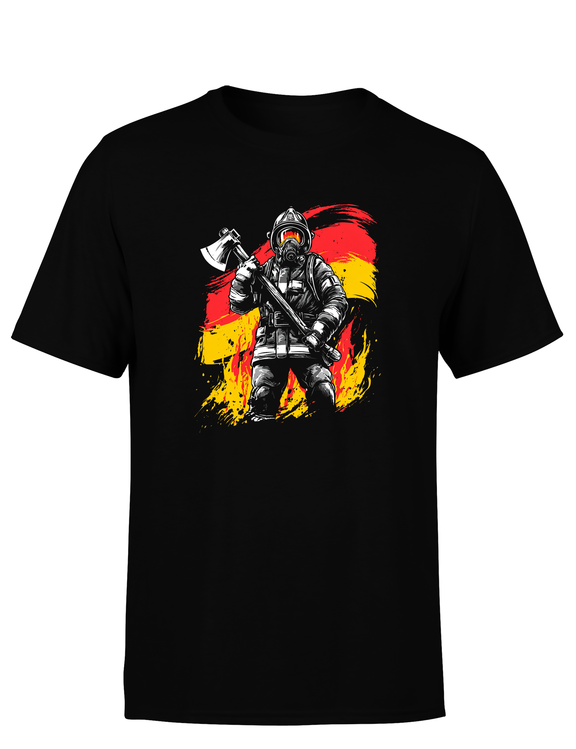 Herren T-Shirt Feuerwehrmann mit Axt | Deutsches Feuerwehr Shirt mit Flagge