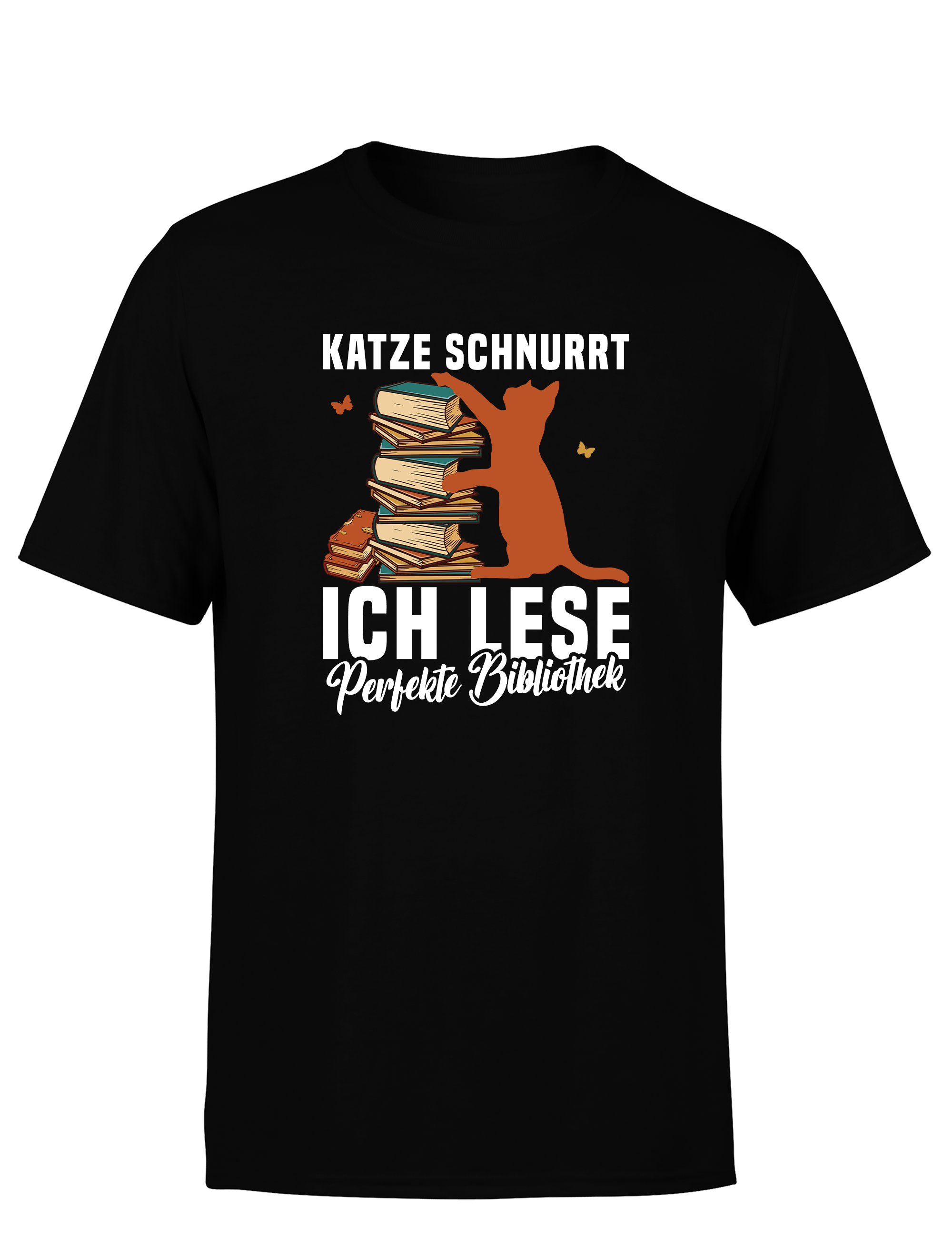 Katze schnurrt, ich lese – perfekte Bibliothek | Herren T-Shirt im Retro Stil für Katzen- & Bücherliebhaber, Freizeit & Geschenkidee