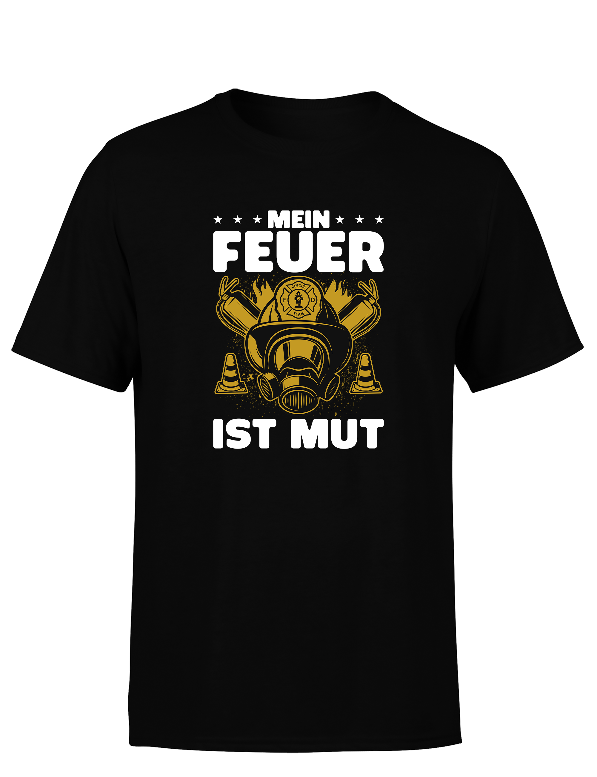 Herren T-Shirt Mein Feuer ist Mut | Feuerwehr Shirt mit Helm und Atemmaske