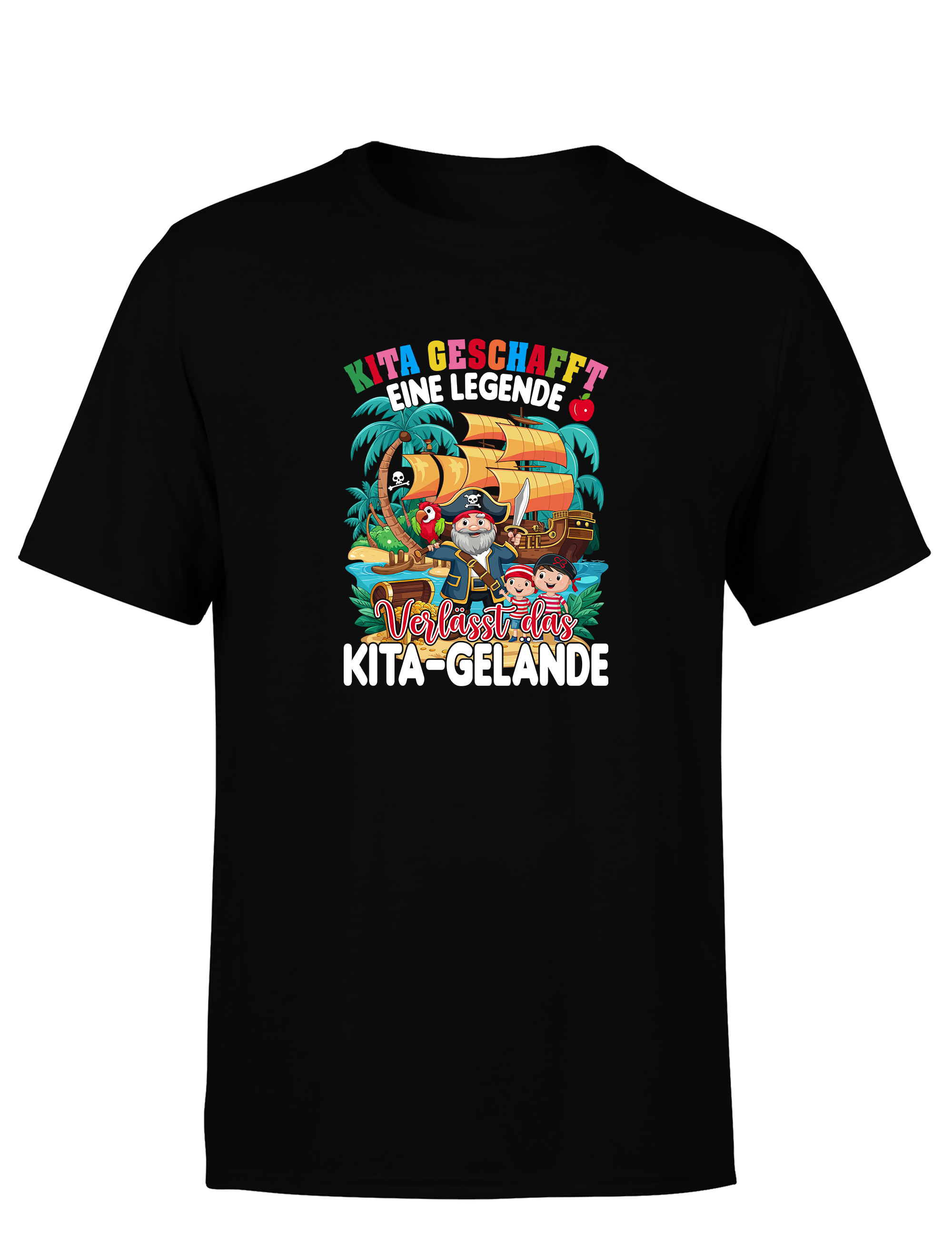 Kita geschafft – Eine Legende verlässt das Kita-Gelände | Lustiges Piraten Abschiedsshirt für Jungs