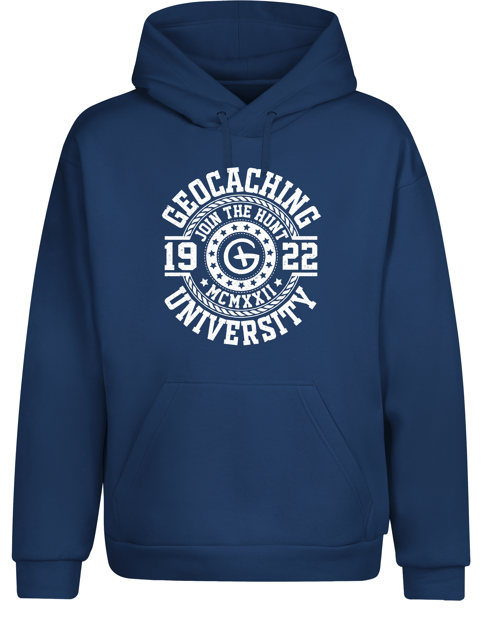 Geocaching University – Hoodie im Retro College Stil | Lustiger Kapuzenpullover für Geocacher & Schatzsucher