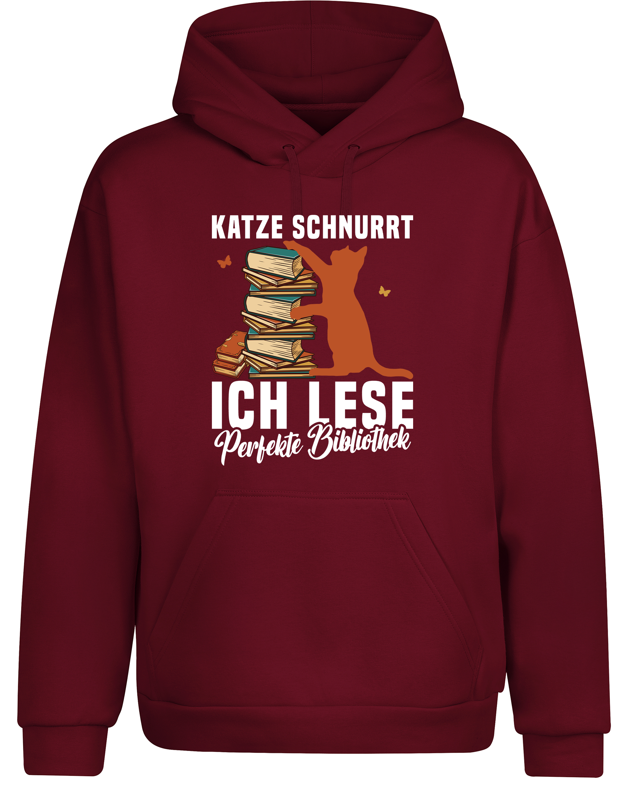 Katze schnurrt, ich lese – perfekte Bibliothek | Hoodie im Retro-Stil für Katzenfreunde, Bücherwürmer, Freizeit & Geschenkidee
