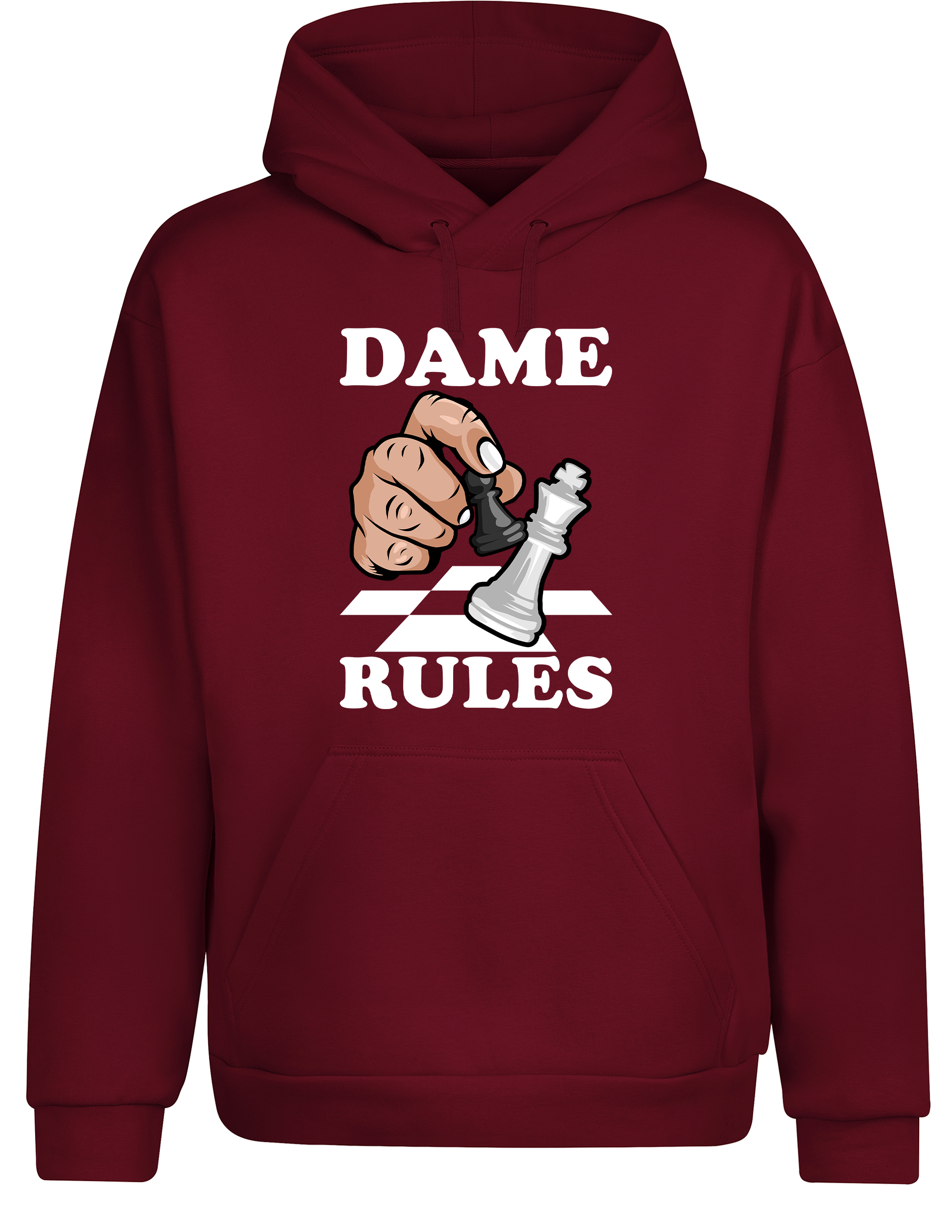 Dame Rules – Hoodie im Retro-Stil | Perfekter Kapuzenpullover für Schachspieler, Turniere, Freizeit & als Geschenkidee