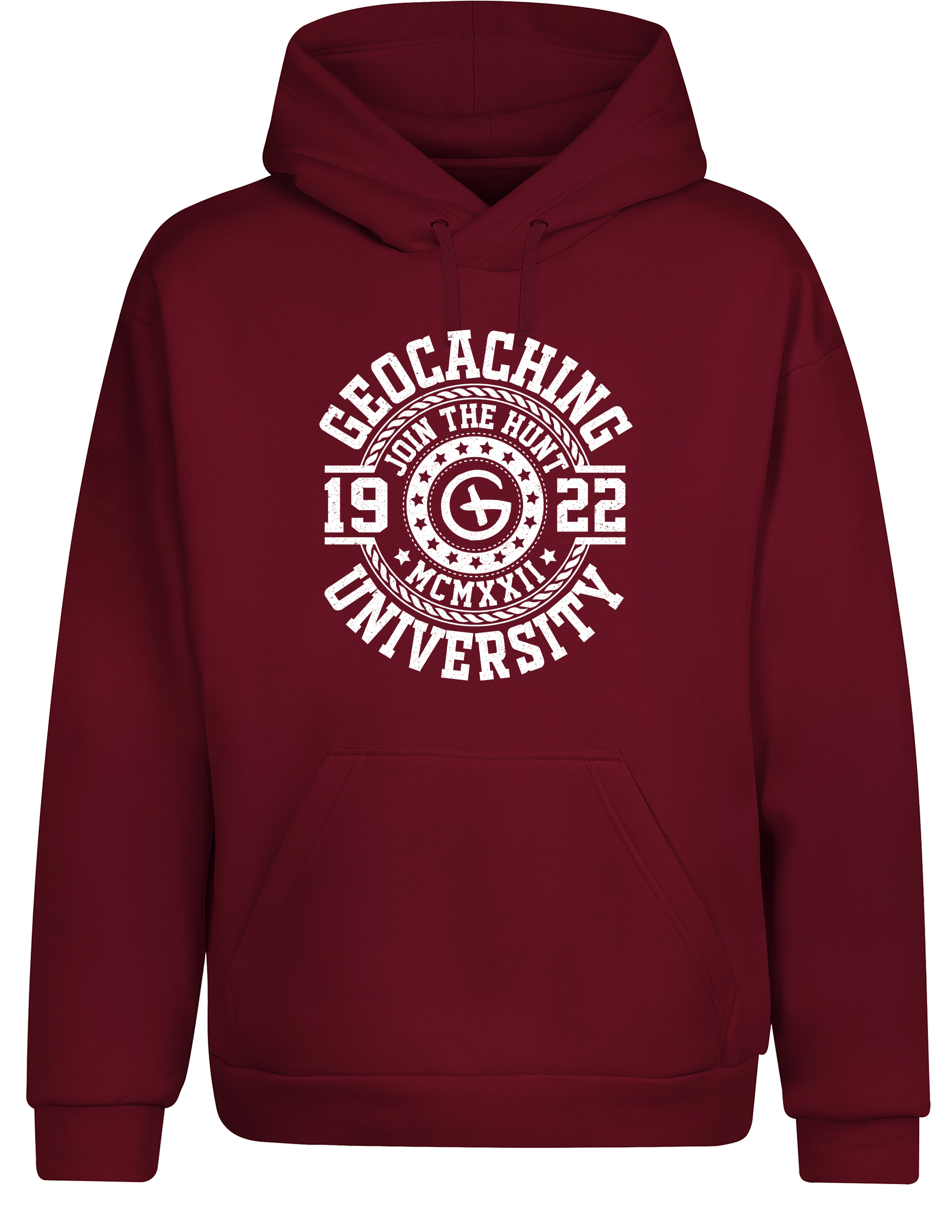 Geocaching University – Hoodie im Retro College Stil | Lustiger Kapuzenpullover für Geocacher & Schatzsucher