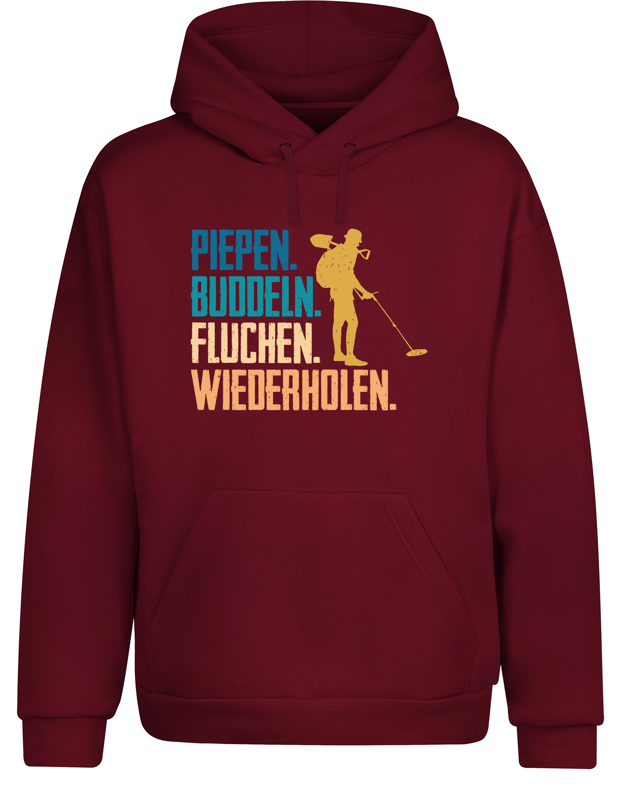 Piepen, buddeln, fluchen, wiederholen – Hoodie im Retro Stil | Lustiger Kapuzenpullover für Sondler, Hobby & Freizeit