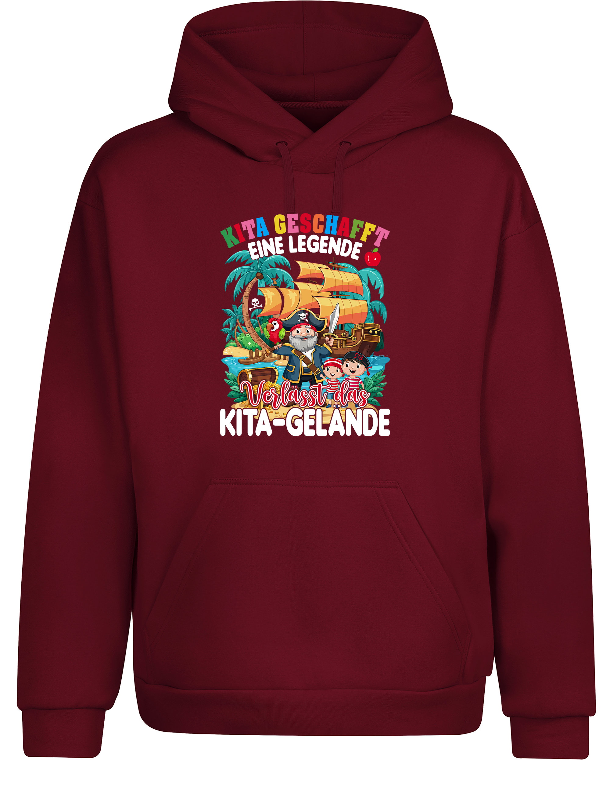 Hoodie „Kita geschafft – Eine Legende verlässt das Kita-Gelände“ | Bequemer Piraten-Hoodie für Kita-Abgänger