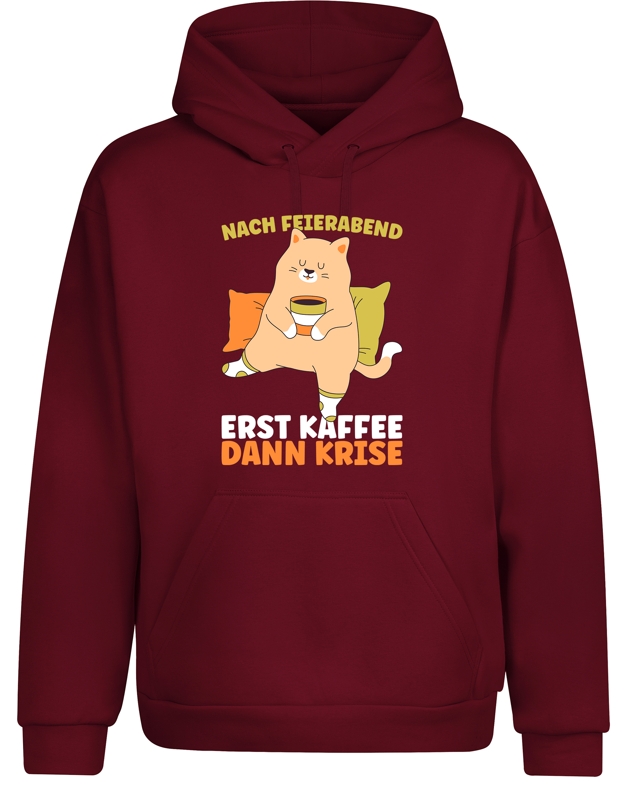 Feierabend Humor – Hoodie „Erst Kaffee, dann Krise“ | Lustiger Kapuzenpullover für Kaffeeliebhaber & Couch-Abenteuer