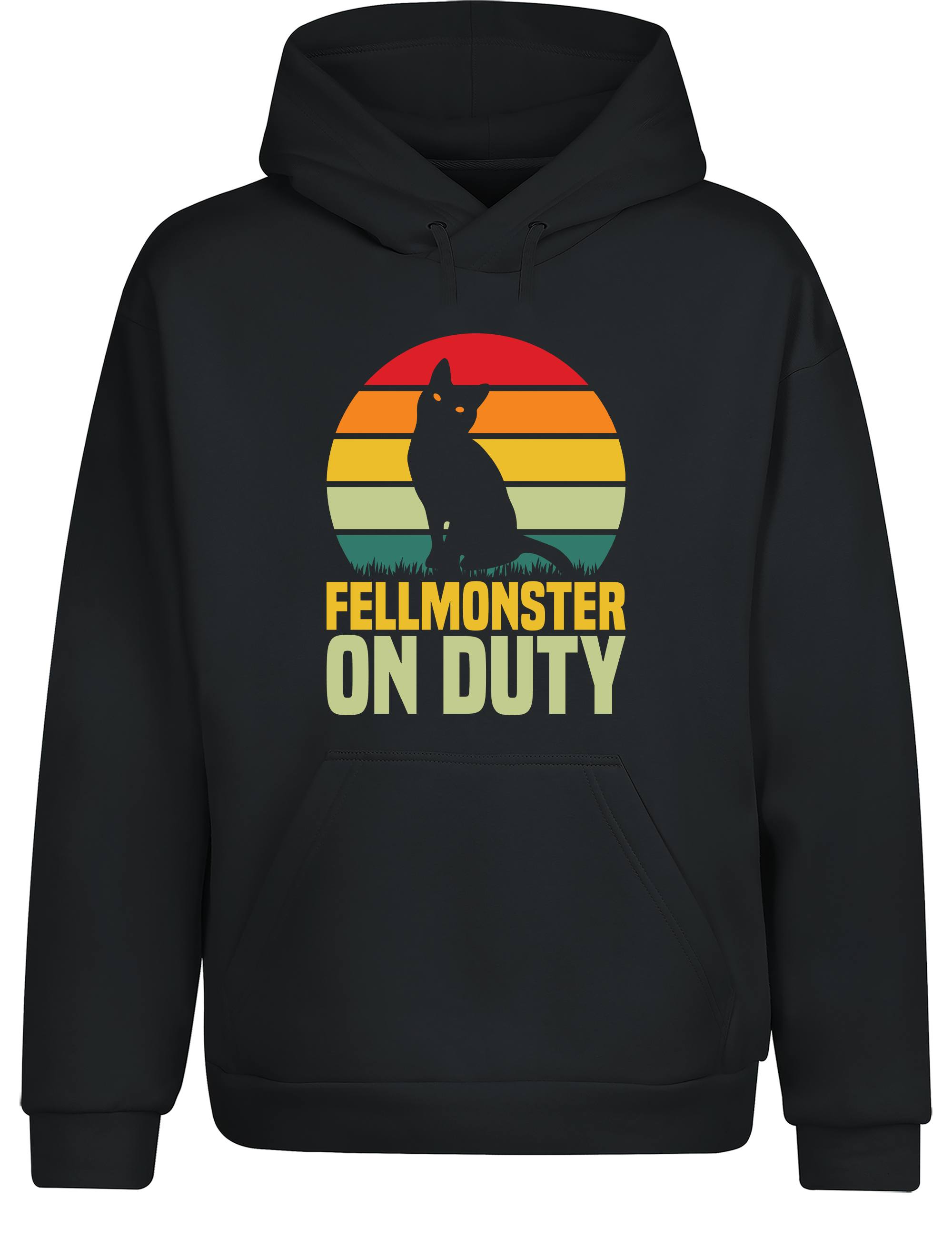 Fellmonster on Duty – Hoodie im Retro Stil | Lustiger Kapuzenpullover für Katzenbesitzer, Freizeit & Geschenkidee