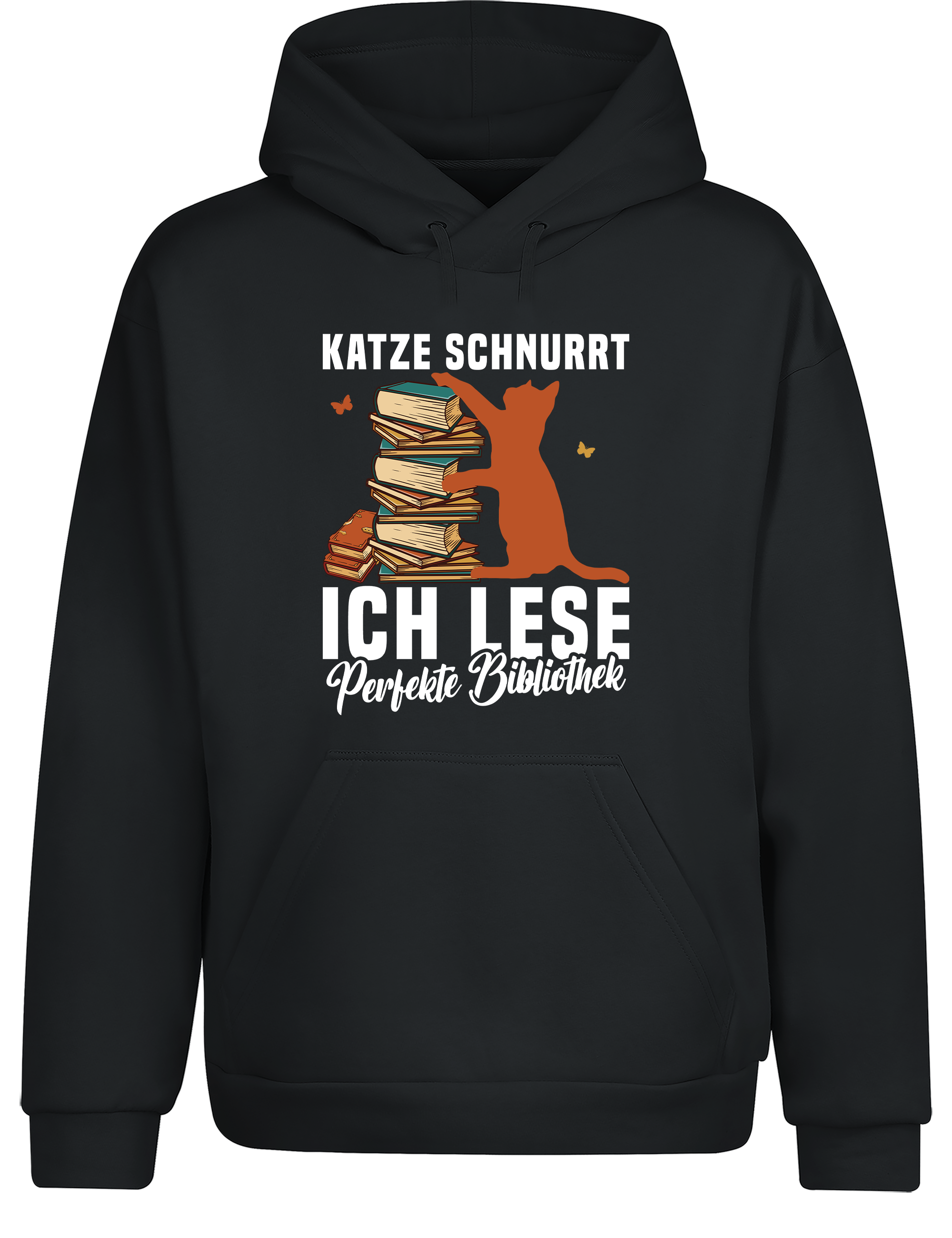 Katze schnurrt, ich lese – perfekte Bibliothek | Hoodie im Retro-Stil für Katzenfreunde, Bücherwürmer, Freizeit & Geschenkidee