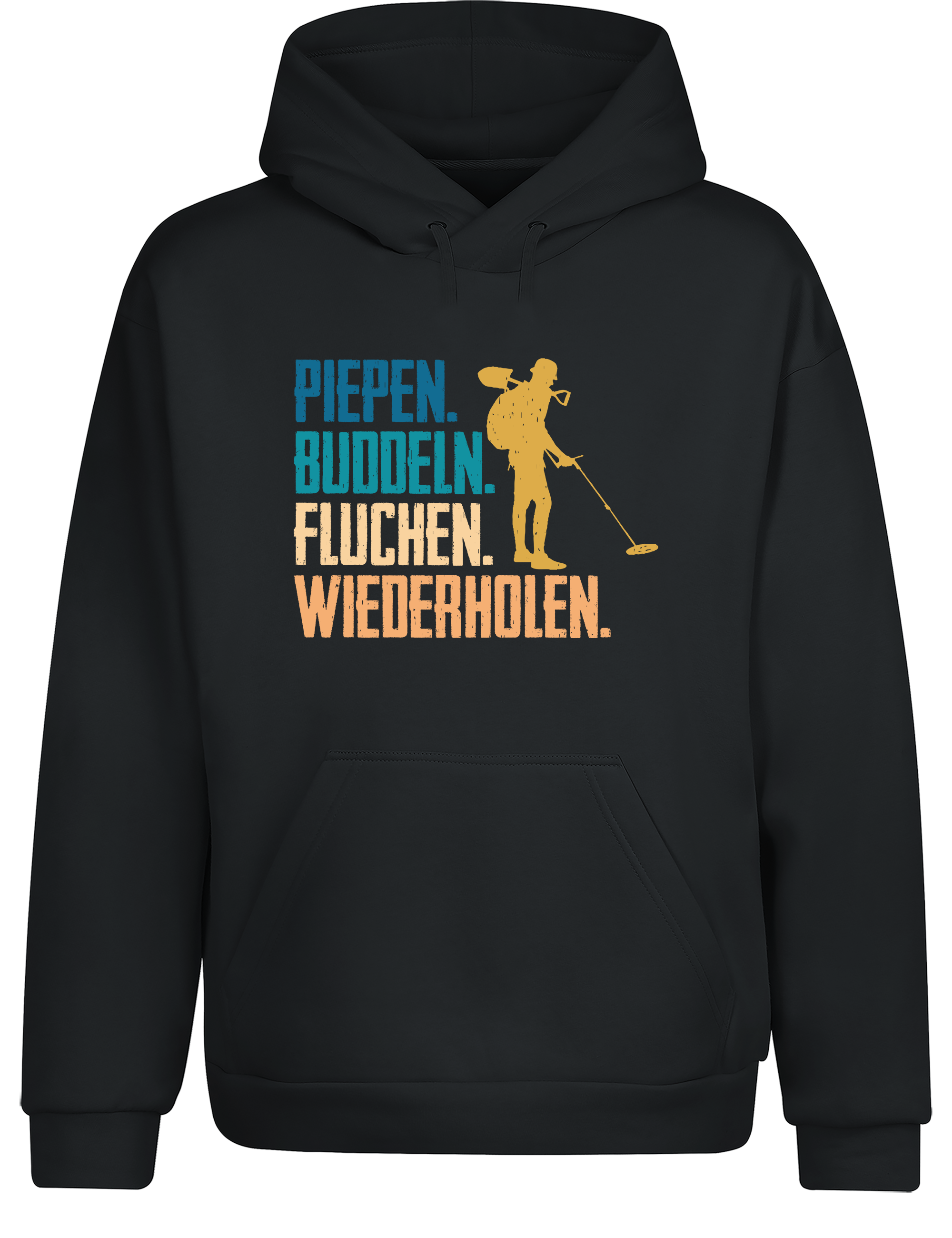 Piepen, buddeln, fluchen, wiederholen – Hoodie im Retro Stil | Lustiger Kapuzenpullover für Sondler, Hobby & Freizeit
