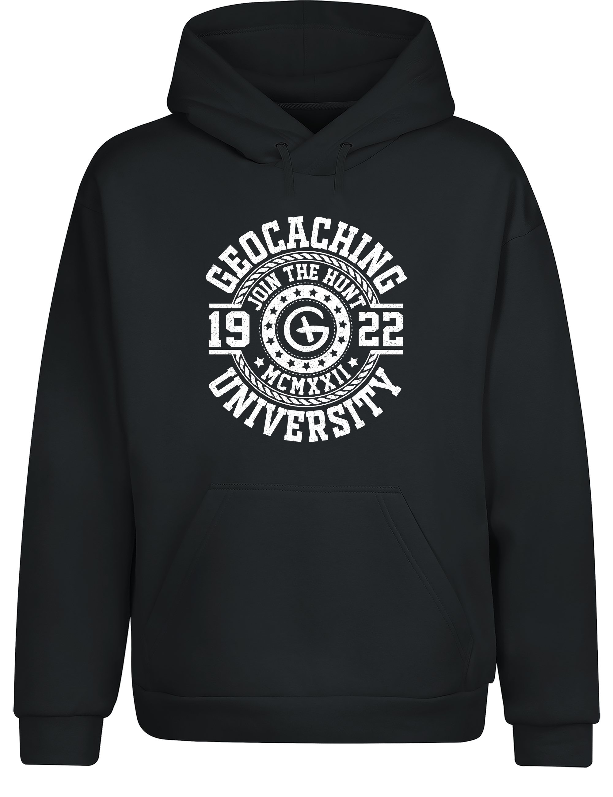 Geocaching University – Hoodie im Retro College Stil | Lustiger Kapuzenpullover für Geocacher & Schatzsucher