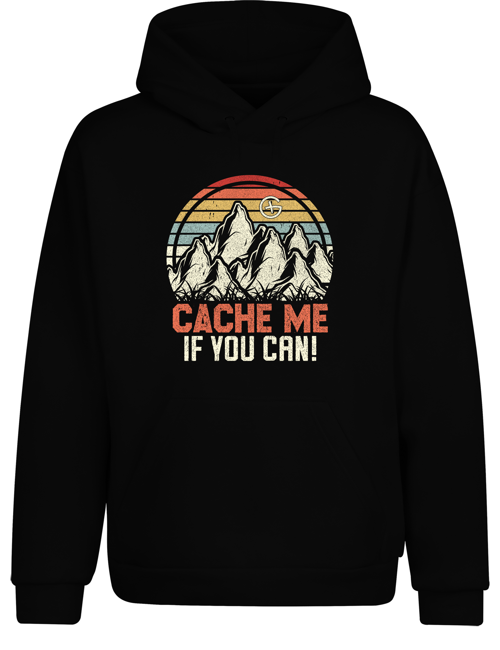 Cache Me If You Can! – Geocaching Hoodie im Retro Look | Warmer Kapuzenpullover für Geocacher & Schatzsucher