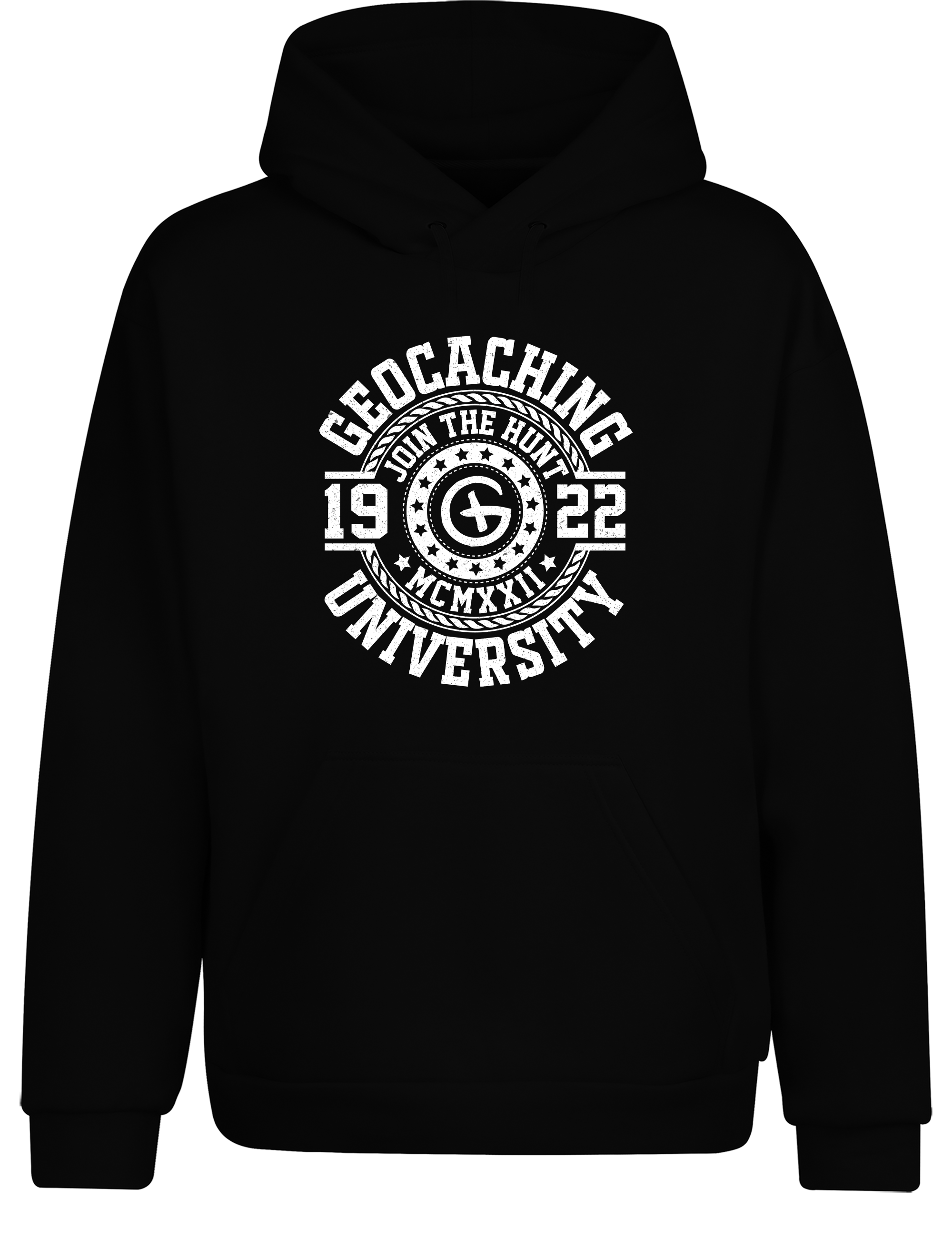 Geocaching University – Hoodie im Retro College Stil | Lustiger Kapuzenpullover für Geocacher & Schatzsucher