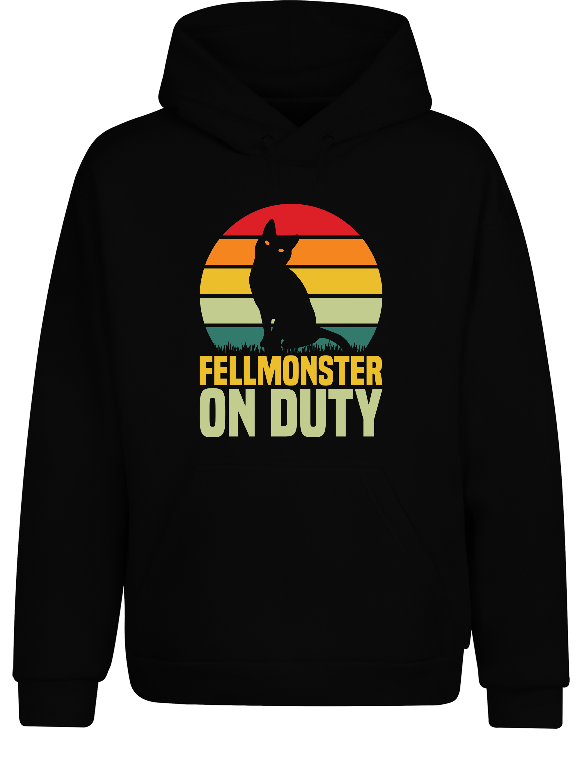 Fellmonster on Duty – Hoodie im Retro Stil | Lustiger Kapuzenpullover für Katzenbesitzer, Freizeit & Geschenkidee