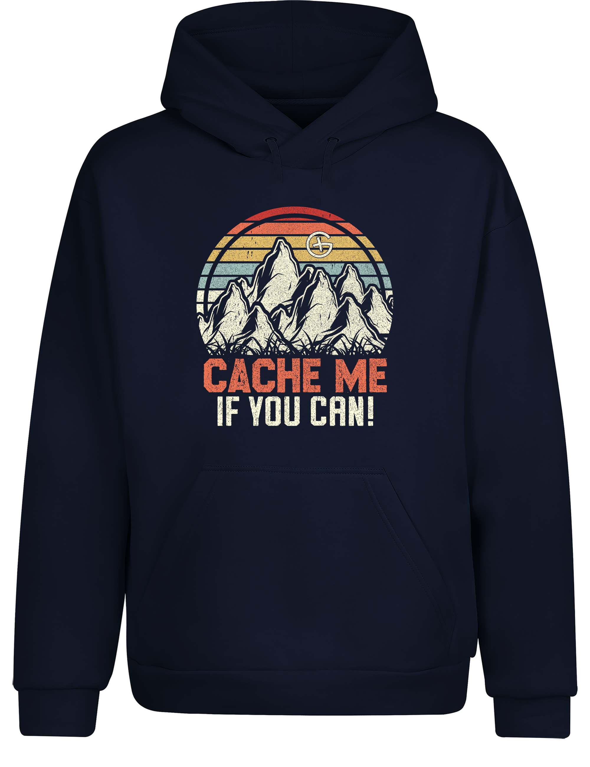 Cache Me If You Can! – Geocaching Hoodie im Retro Look | Warmer Kapuzenpullover für Geocacher & Schatzsucher