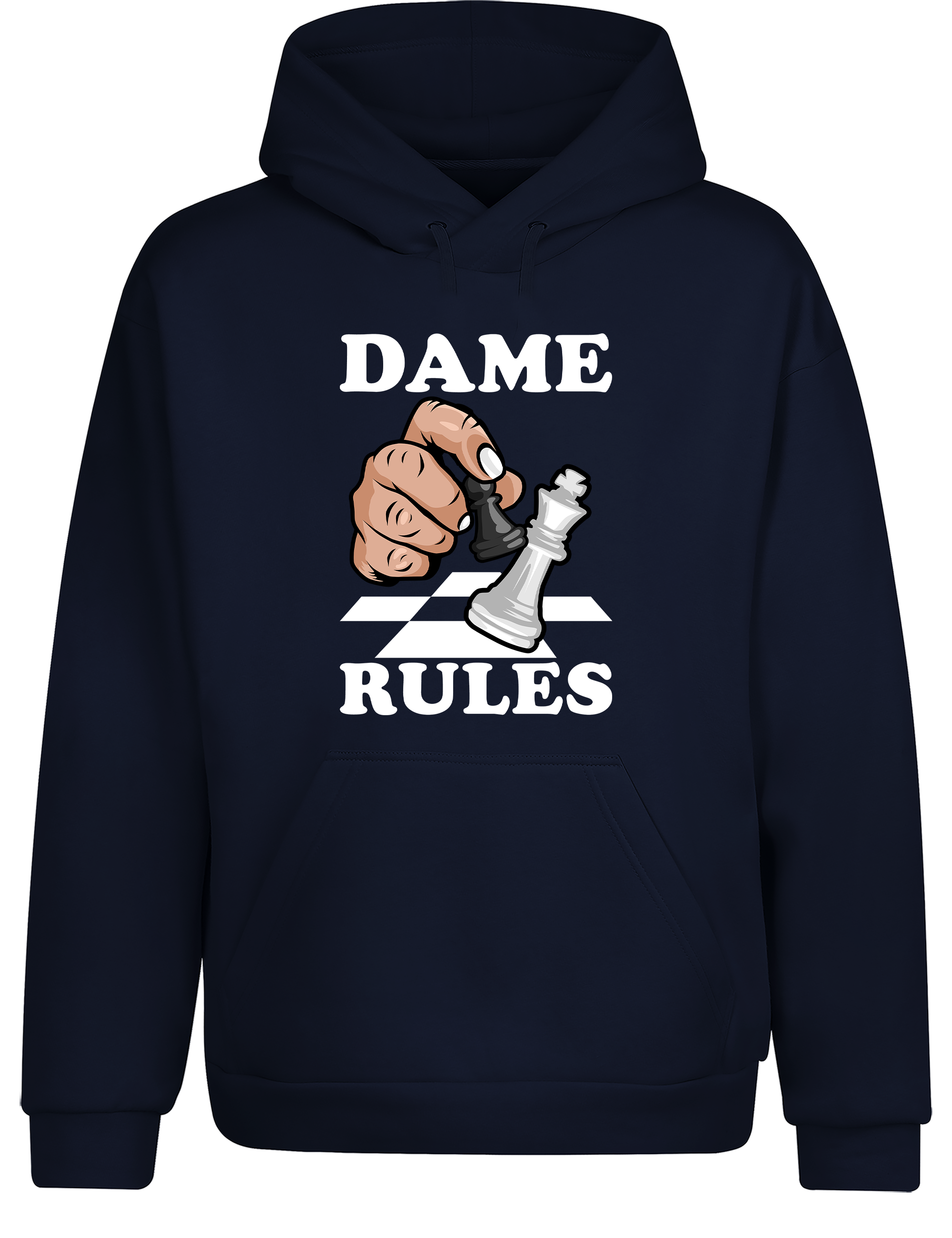 Dame Rules – Hoodie im Retro-Stil | Perfekter Kapuzenpullover für Schachspieler, Turniere, Freizeit & als Geschenkidee