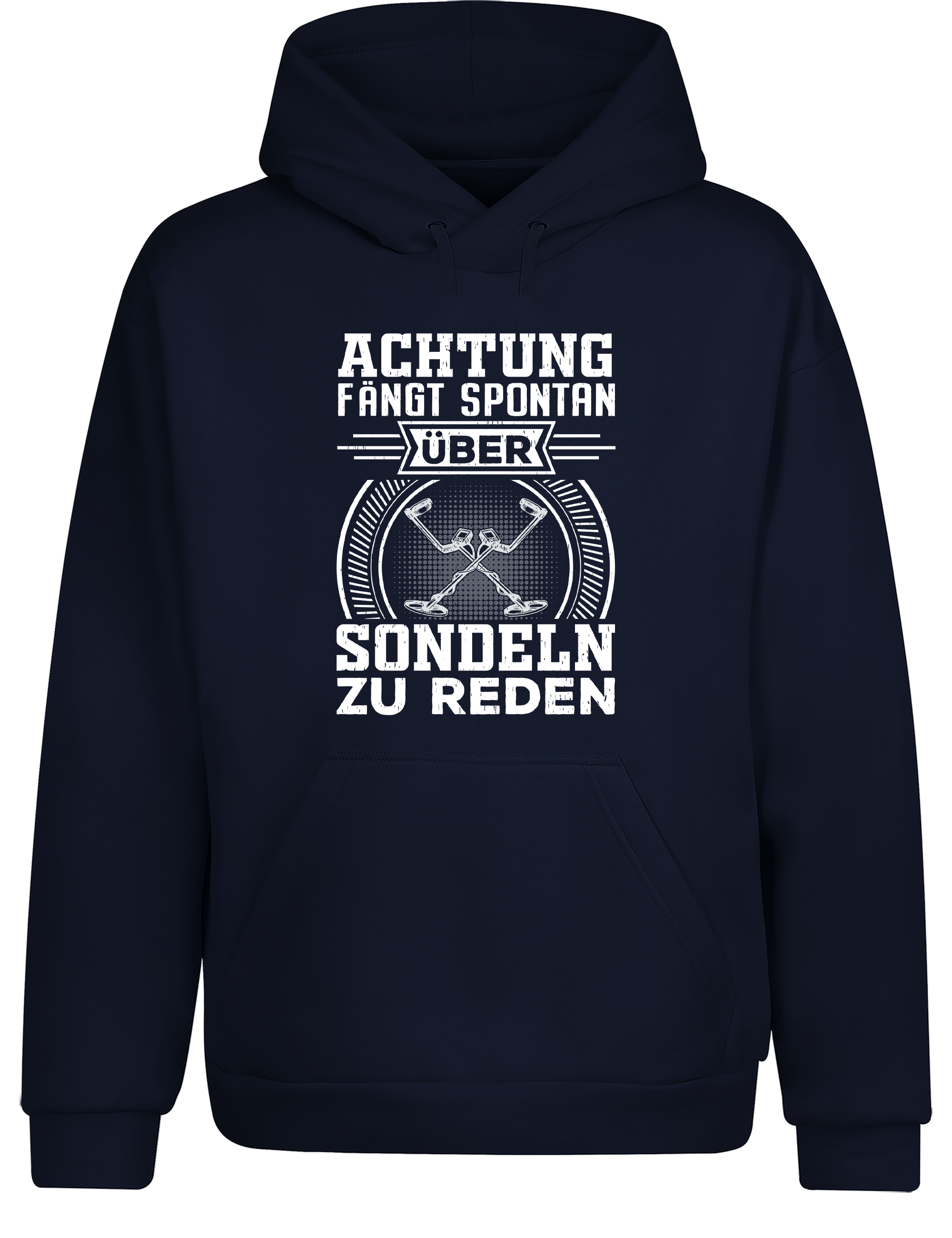 Achtung! Fange spontan an über Sondeln zu reden – Hoodie im Retro Stil | Lustiger Kapuzenpullover für Schatzsucher, Hobby-Sondler & Freizeit