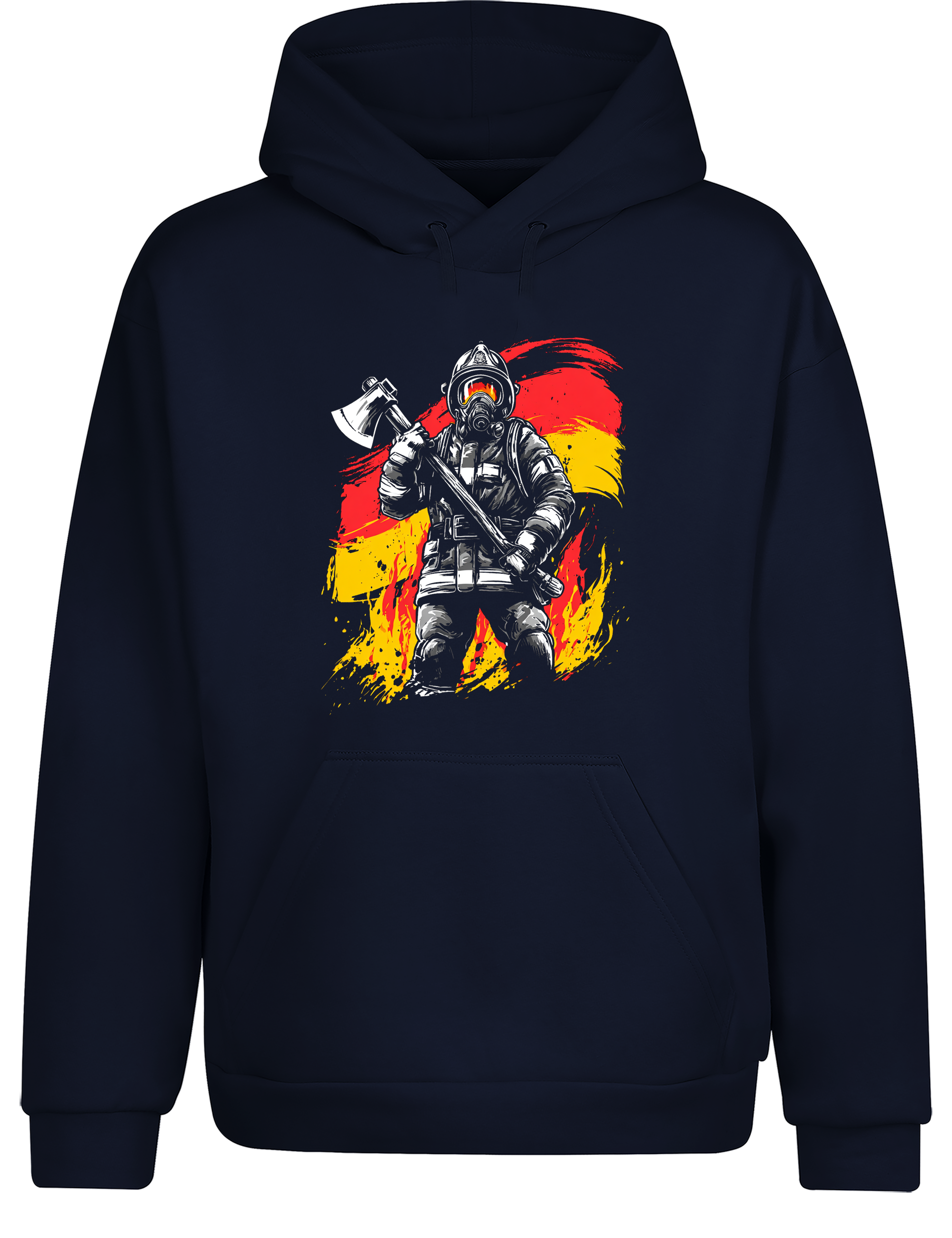 Unisex Hoodie Feuerwehrmann mit Axt | Deutscher Feuerwehr Hoodie mit Flagge