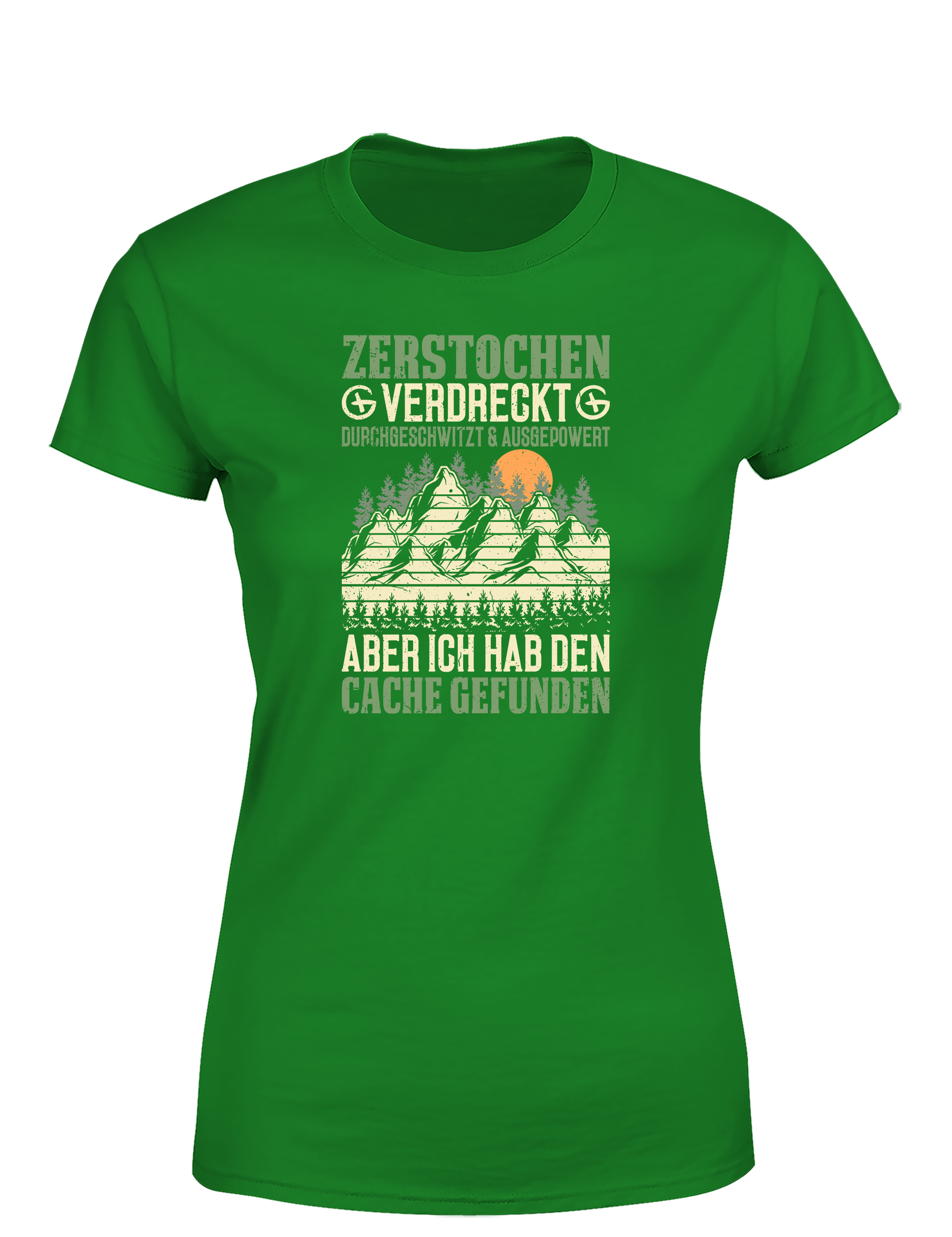 Geocaching Abenteuer – Damen T-Shirt „Zerstochene Heldin“ | Lustiges Shirt für Schatzsucherinnen & Outdoor-Abenteurerinnen