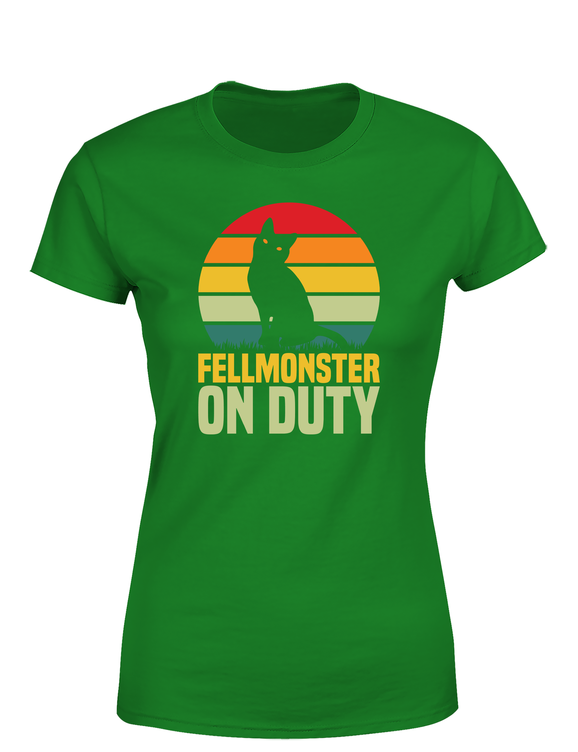 Fellmonster on Duty – Damen T-Shirt im Retro Stil | Lustiges Shirt für Katzenfreundinnen, Freizeit & Geschenkidee