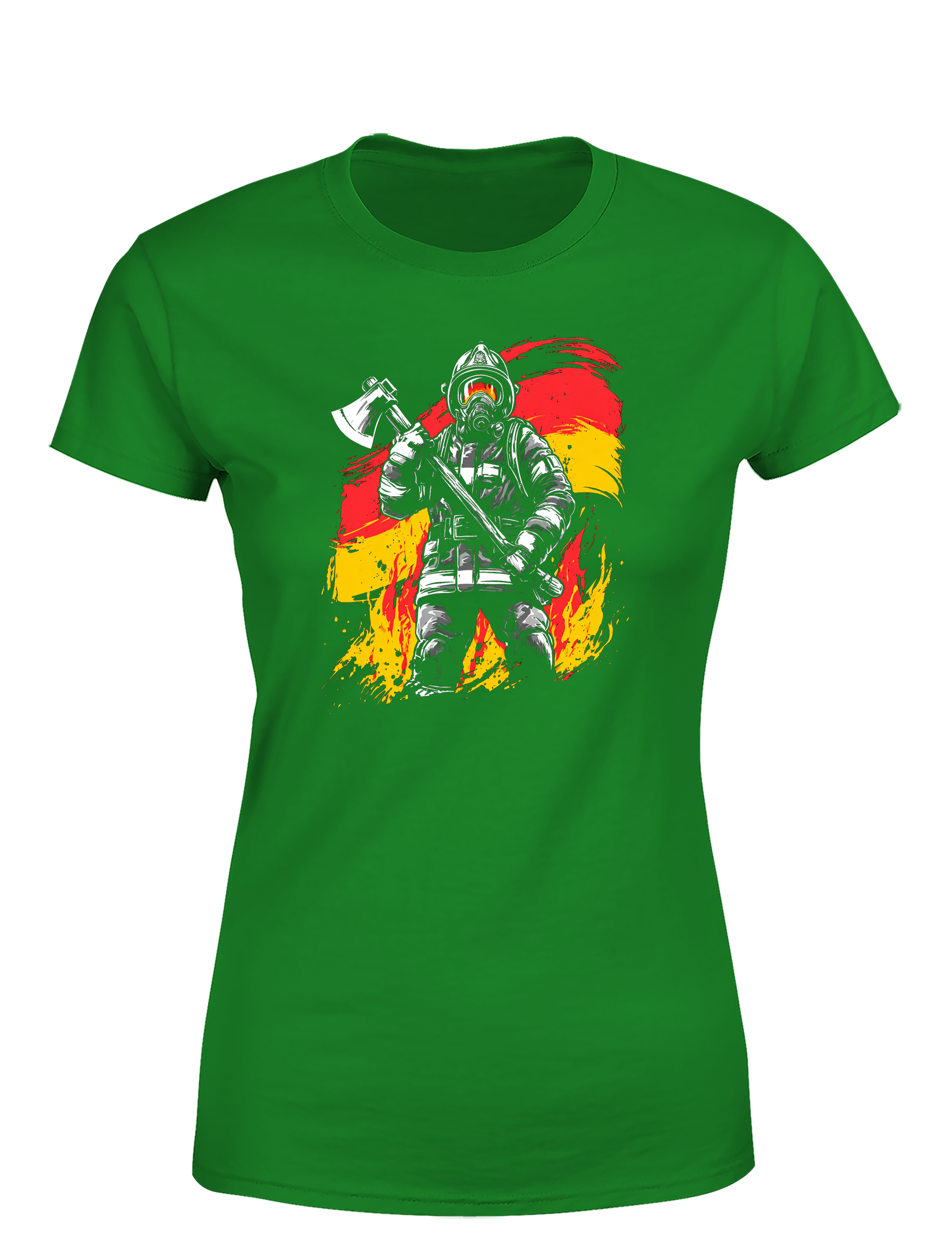 Damen T-Shirt Feuerwehrmann Motiv mit Deutschland Flagge | Starkes Feuerwehr Shirt