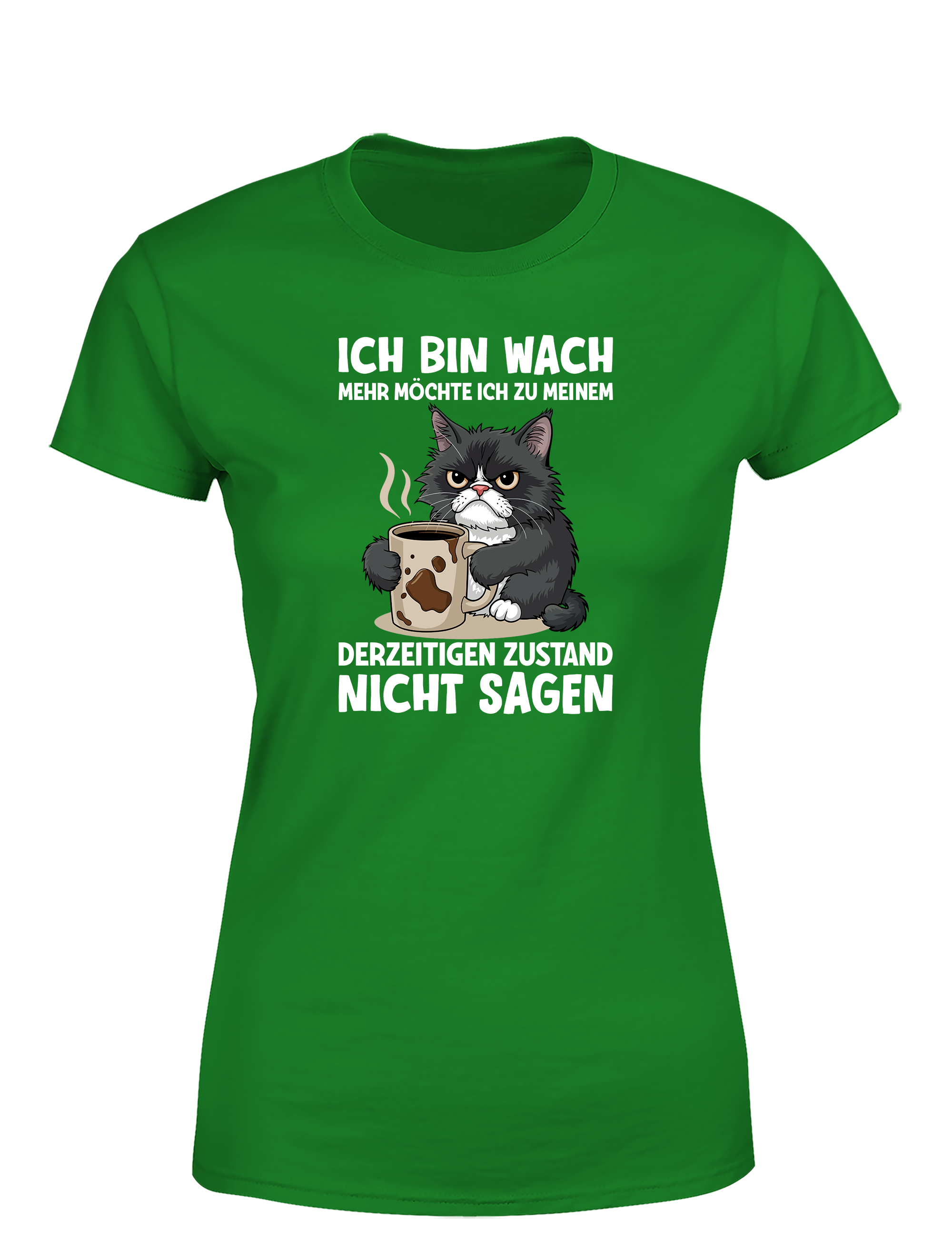 Lustiges Herren T-Shirt „Ich bin wach – mehr möchte ich dazu nicht sagen“ | Müde-Katzen Spruchshirt für Morgenmuffel