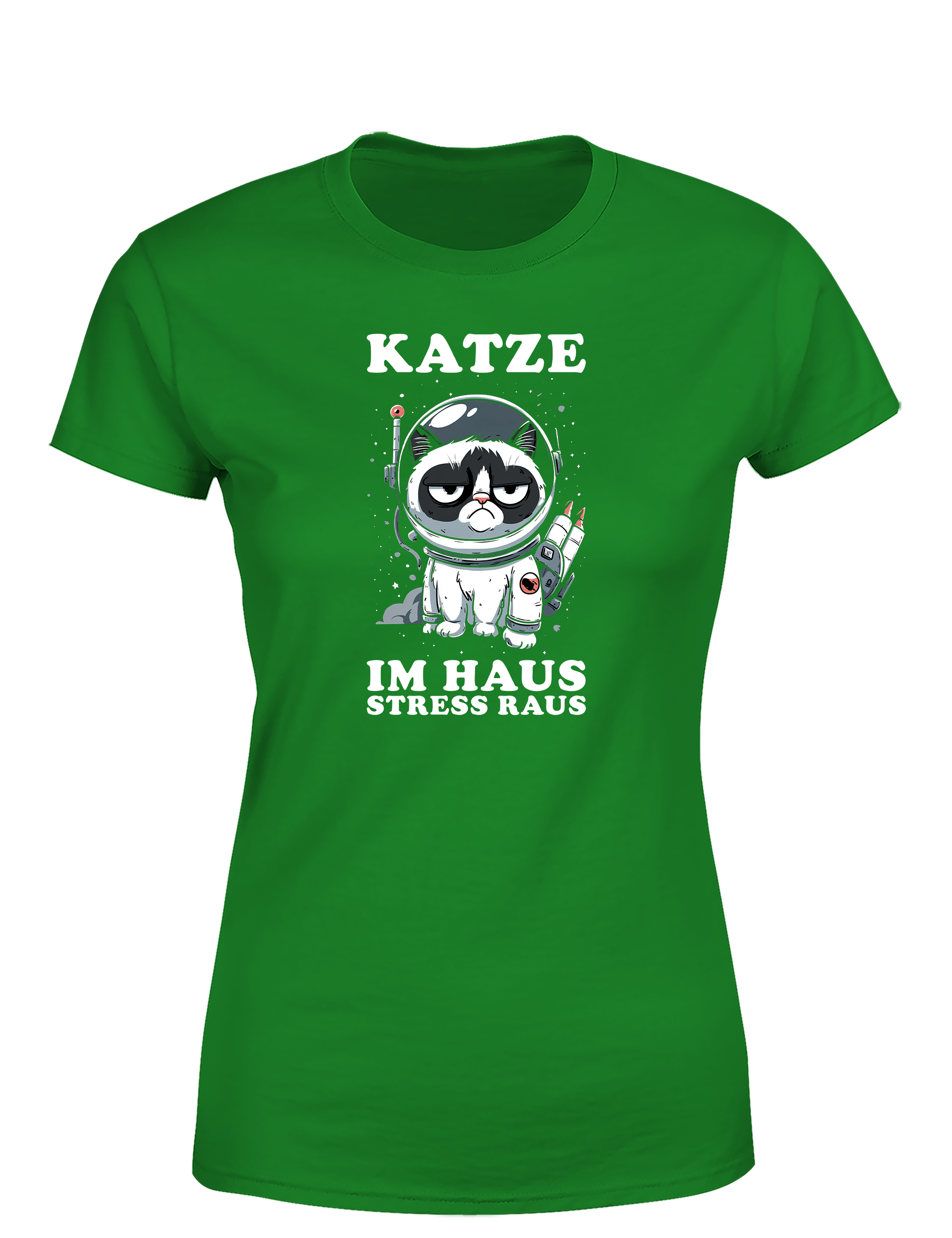 Katze im Haus, Stress raus – Damen T-Shirt im Retro Stil | Stylisches Damen Shirt für Katzenliebhaberinnen, Alltag, Freizeit & Geschenkidee