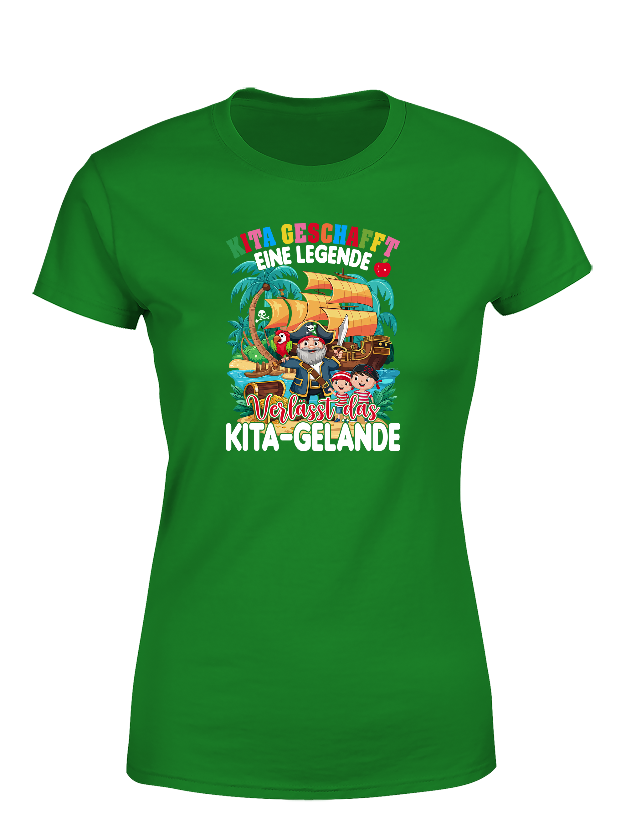 Damen T-Shirt „Kita geschafft – Eine Legende verlässt das Kita-Gelände“ | Süßes Piraten-Abschiedsshirt