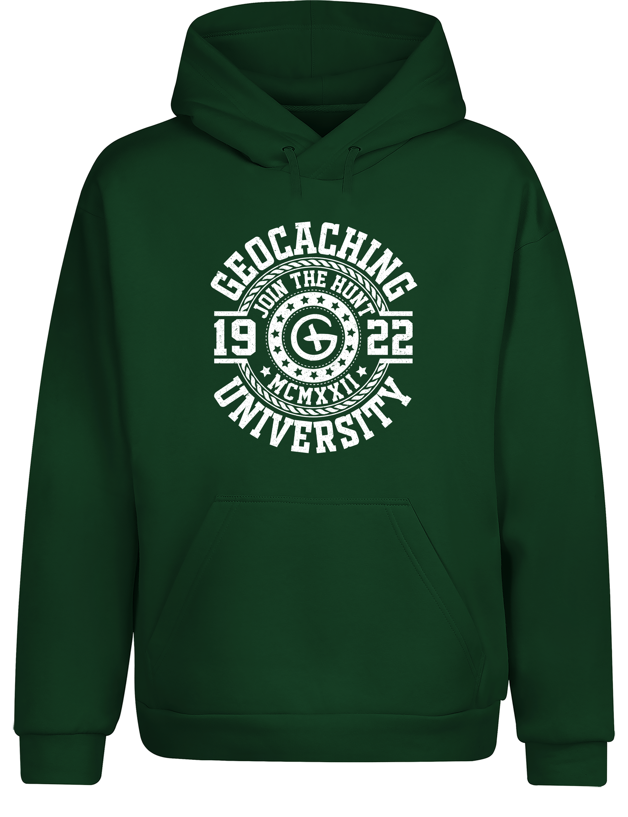 Geocaching University – Hoodie im Retro College Stil | Lustiger Kapuzenpullover für Geocacher & Schatzsucher