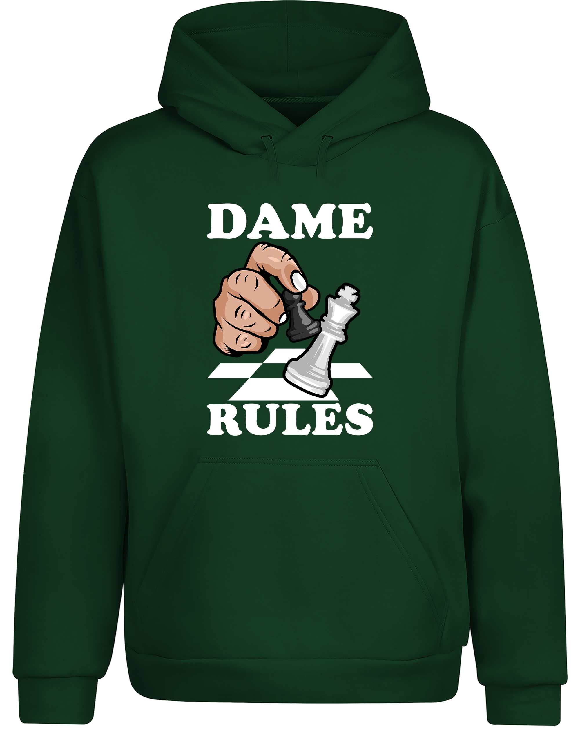 Dame Rules – Hoodie im Retro-Stil | Perfekter Kapuzenpullover für Schachspieler, Turniere, Freizeit & als Geschenkidee