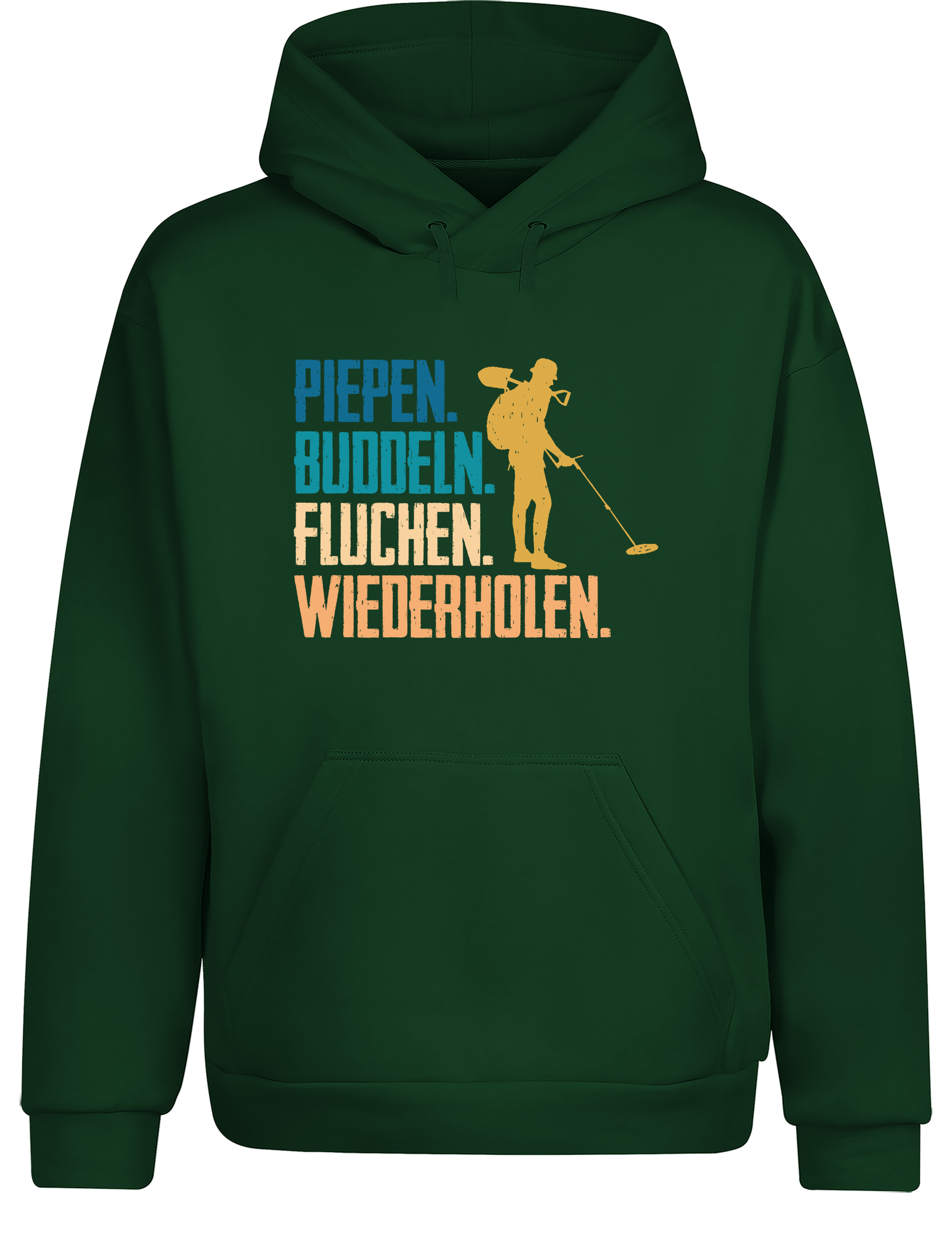 Piepen, buddeln, fluchen, wiederholen – Hoodie im Retro Stil | Lustiger Kapuzenpullover für Sondler, Hobby & Freizeit