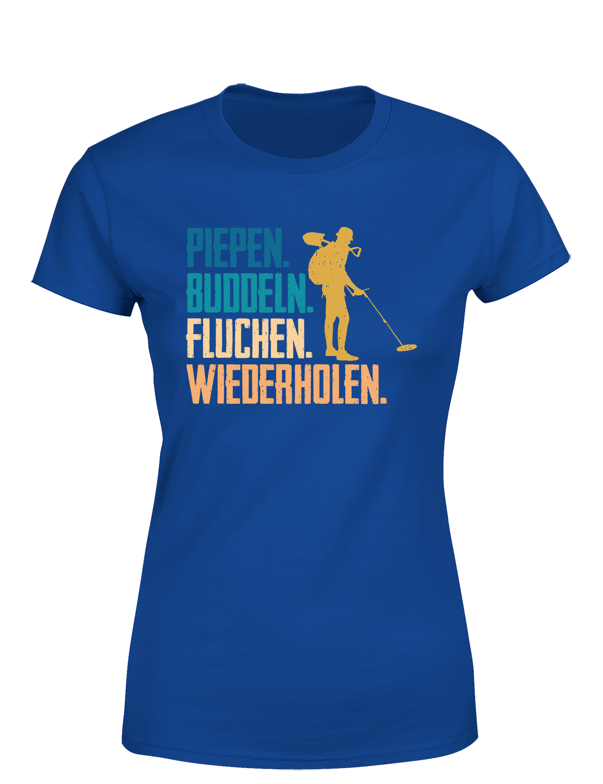 Piepen, buddeln, fluchen, wiederholen – Damen T-Shirt im Retro Stil | Lustiges Shirt für Sondlerinnen, Freizeit & Geschenkidee