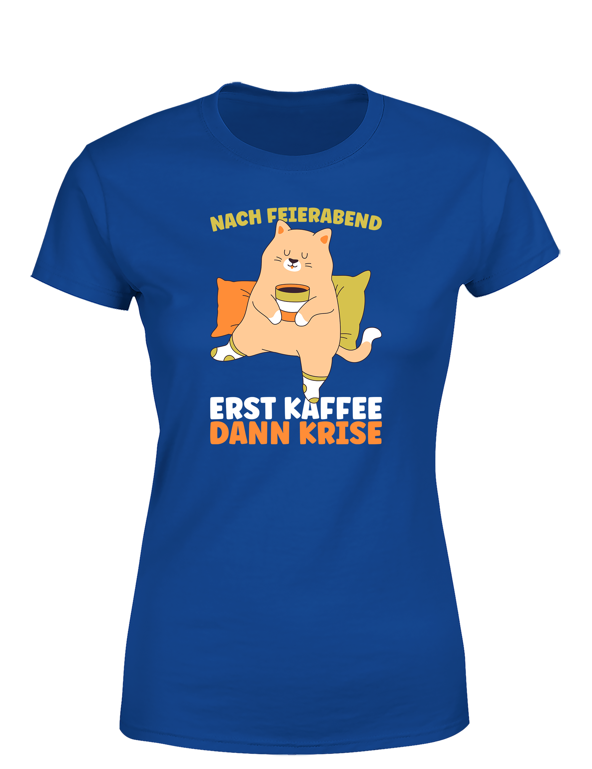 Feierabend Humor – Damen T-Shirt „Erst Kaffee, dann Krise“ | Lustiges Shirt für Büroqueens, Kaffeefans & Couchliebhaberinnen