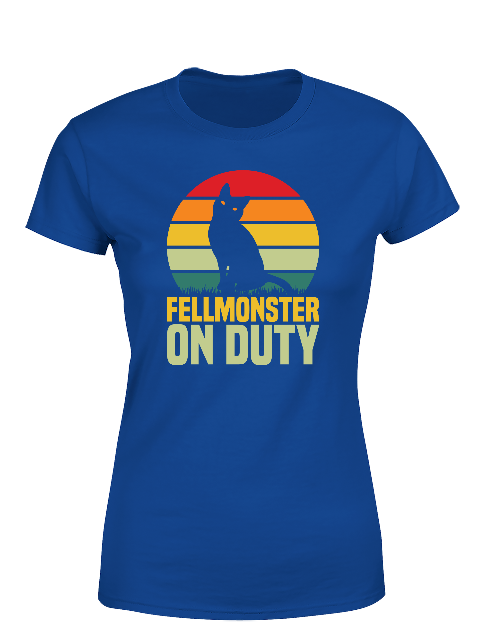Fellmonster on Duty – Damen T-Shirt im Retro Stil | Lustiges Shirt für Katzenfreundinnen, Freizeit & Geschenkidee