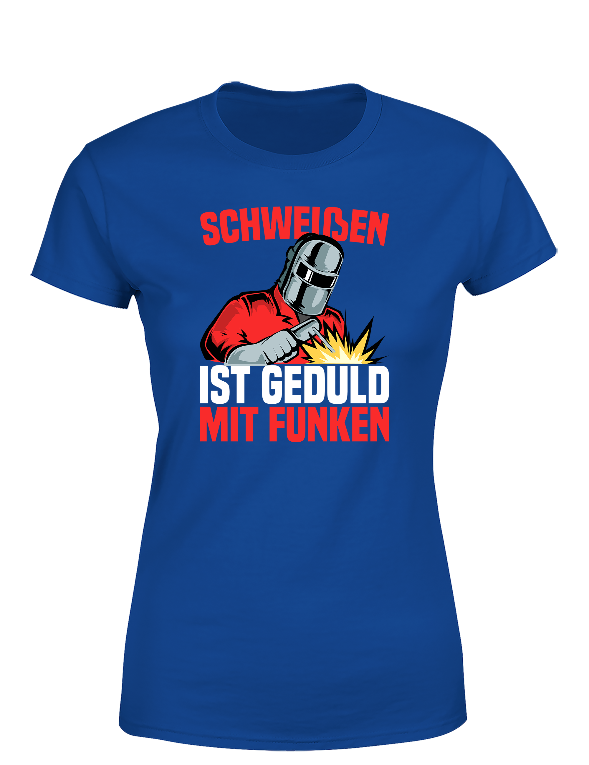 Schweißen ist Geduld mit Funken – Damen T-Shirt im Retro Stil | Lustiges Shirt für Schweißerinnen, Metallbauerinnen & Handwerkerinnen