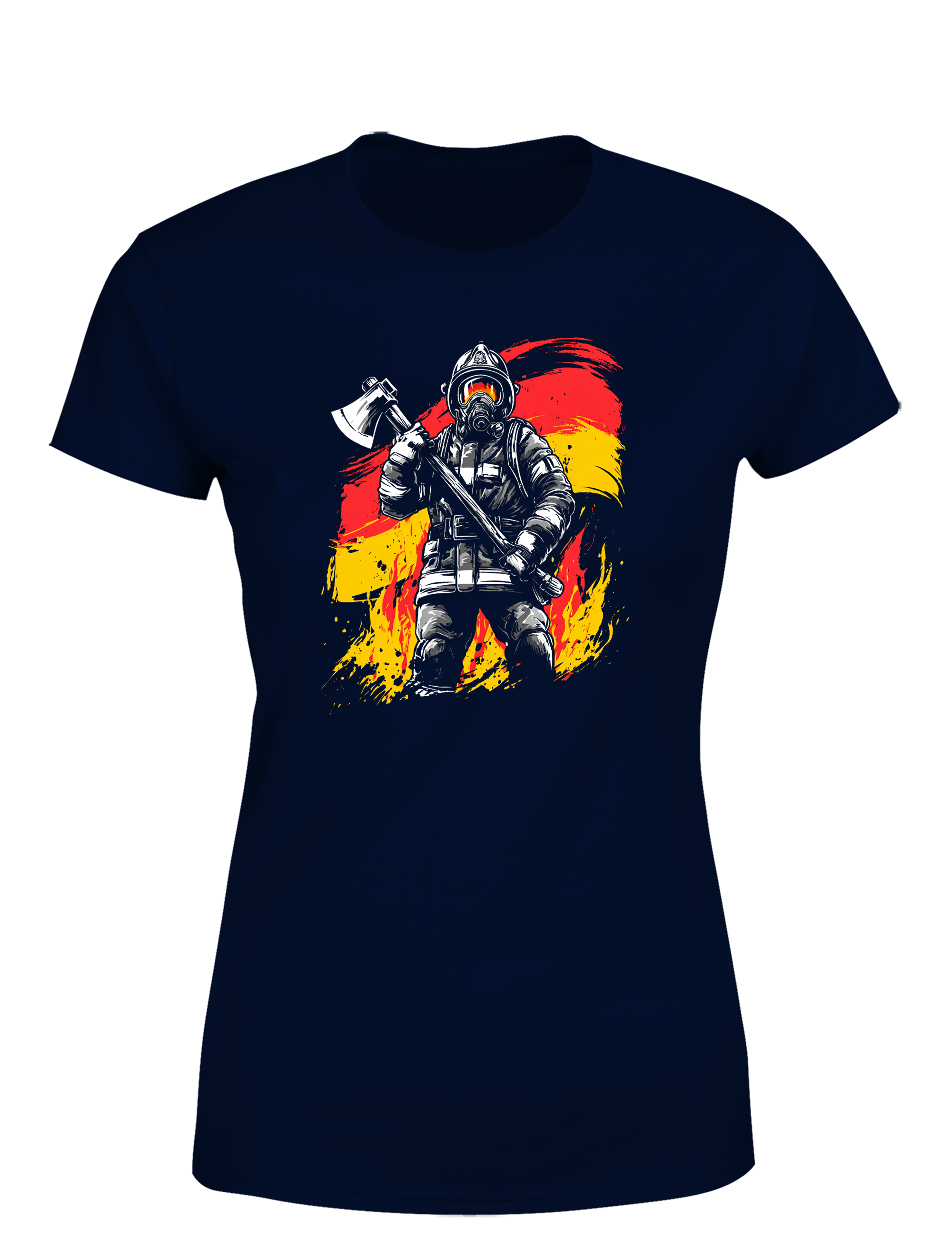 Damen T-Shirt Feuerwehrmann Motiv mit Deutschland Flagge | Starkes Feuerwehr Shirt