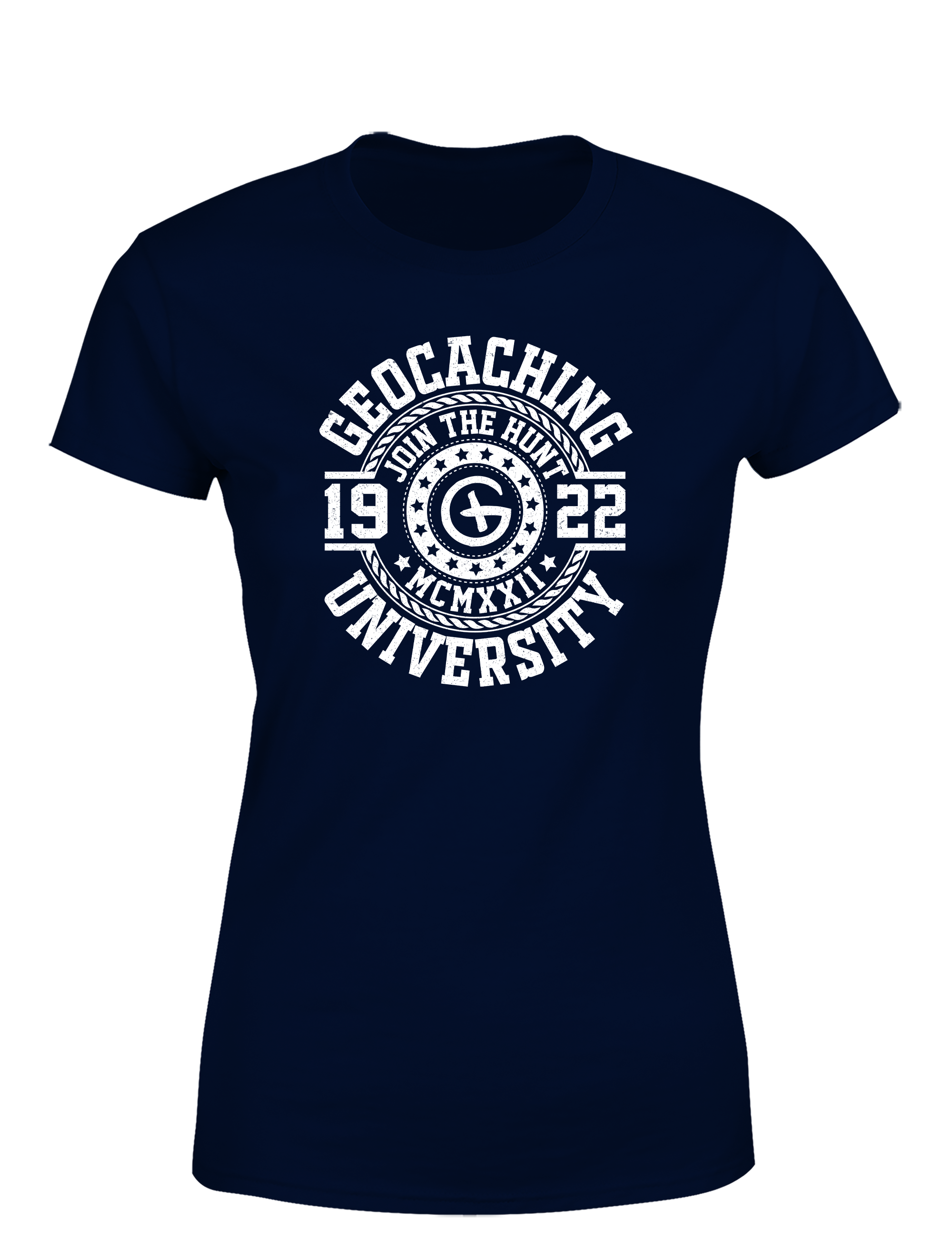 Geocaching University – Damen T-Shirt im Retro College Stil | Lustiges Geocacher Shirt für Schatzsucherinnen & Outdoor-Fans