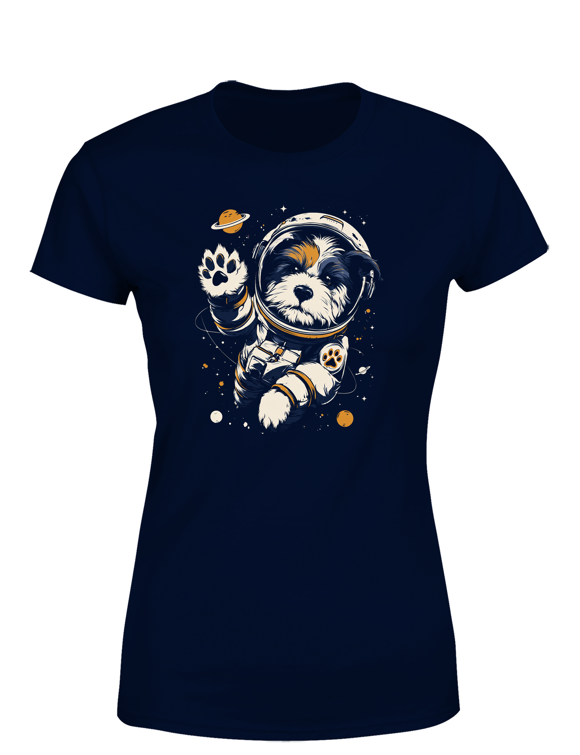 Damen T-Shirt Astronaut Hund im Weltall | Süßes Space Hunde Shirt für Hundeliebhaber