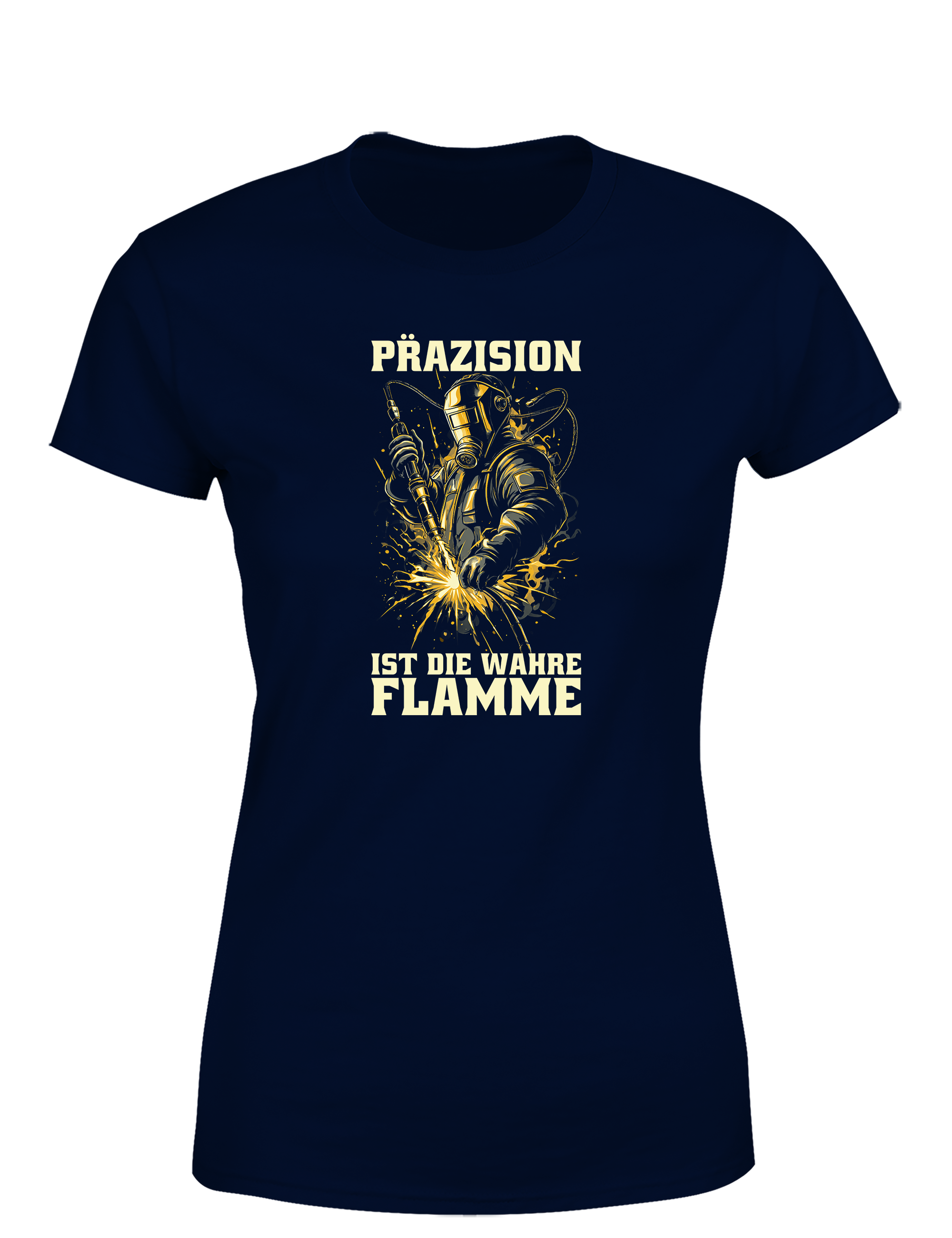 Präzision ist die wahre Flamme – Damen T-Shirt im Retro Stil | Lustiges Shirt für Schweißerinnen, Metallbauerinnen & Handwerkerinnen