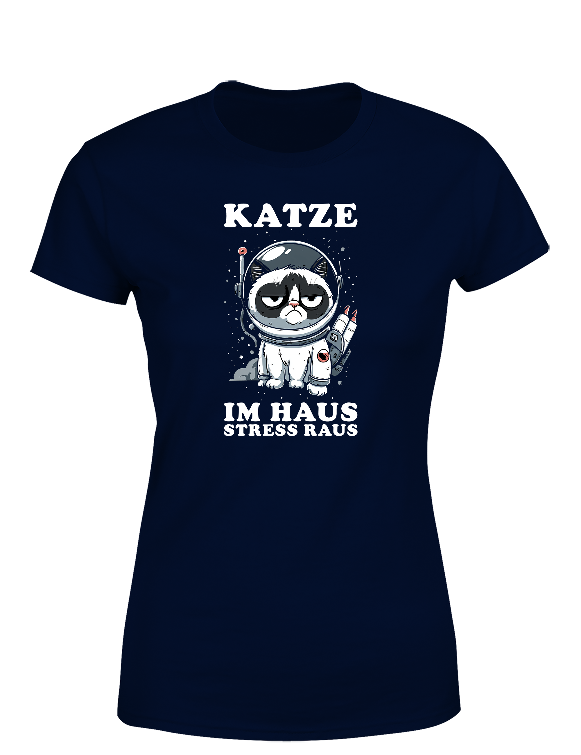 Katze im Haus, Stress raus – Damen T-Shirt im Retro Stil | Stylisches Damen Shirt für Katzenliebhaberinnen, Alltag, Freizeit & Geschenkidee