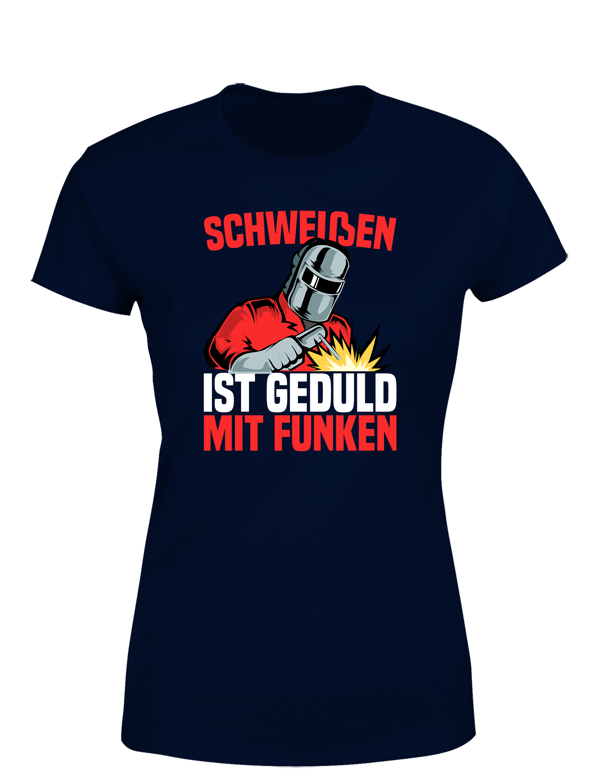 Schweißen ist Geduld mit Funken – Damen T-Shirt im Retro Stil | Lustiges Shirt für Schweißerinnen, Metallbauerinnen & Handwerkerinnen