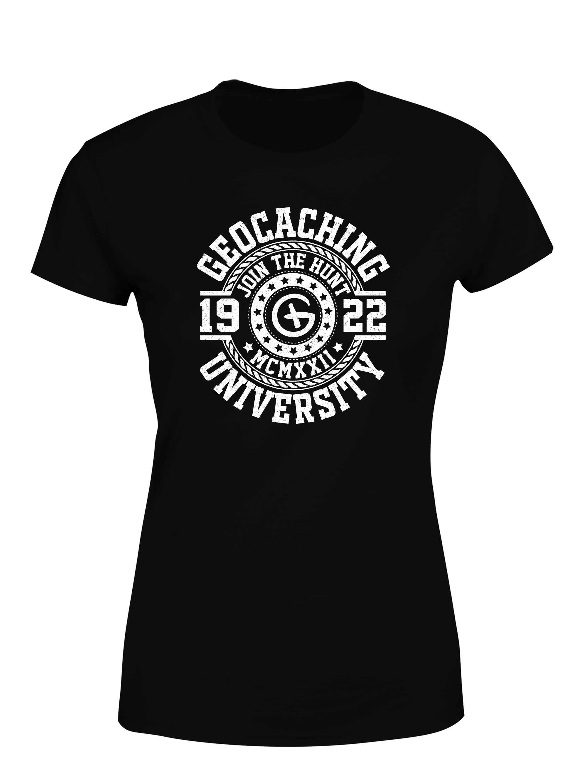 Geocaching University – Damen T-Shirt im Retro College Stil | Lustiges Geocacher Shirt für Schatzsucherinnen & Outdoor-Fans