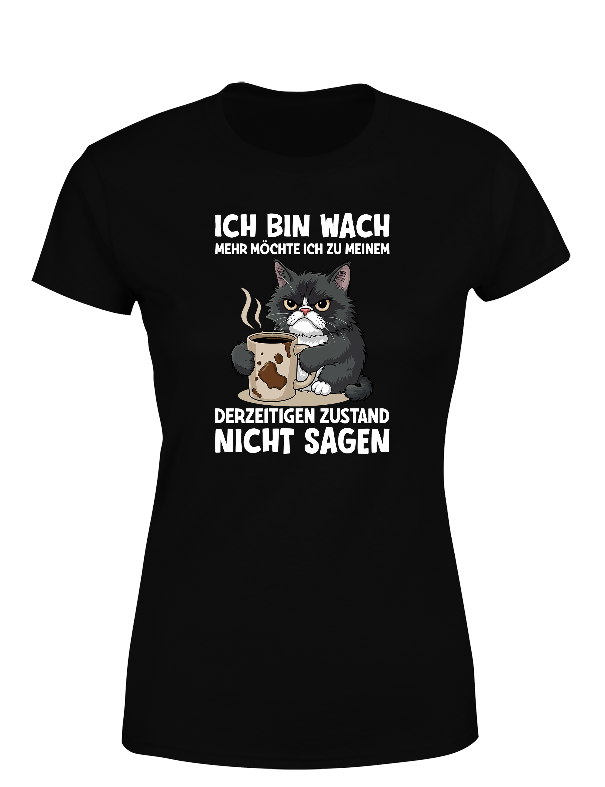 Lustiges Herren T-Shirt „Ich bin wach – mehr möchte ich dazu nicht sagen“ | Müde-Katzen Spruchshirt für Morgenmuffel